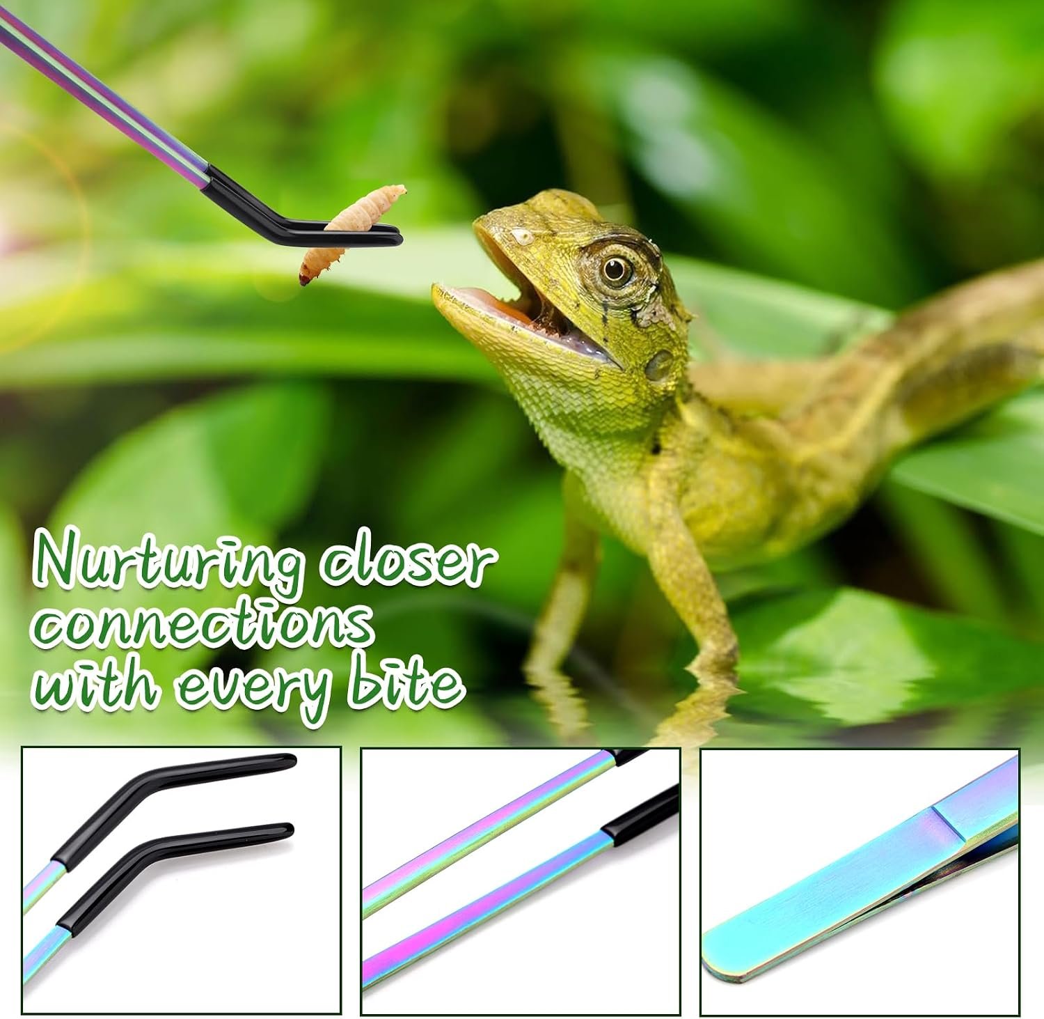 2PCS Stainless Steel Reptile Feeding Tongs with Rubber Tip, 10.6" Straight & Curved Long Tweezers, Perfect for Aquariums & Crafts - Ideal Bearded Dragon & Snake Tank Accessories, Terrarium Supplies - Image 6