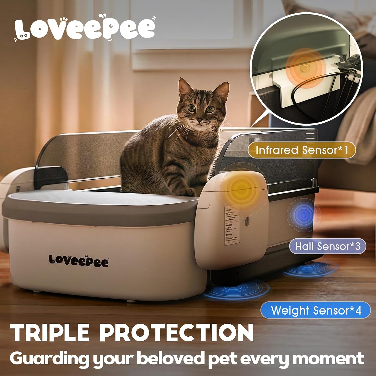 Self Cleaning Litter Box,Fully Open Automatic Litter Box with App Control for Multiple Cats,Electric Litter Robot with Triple Sensor Protection,10L Waste Bin,Include 1 Roll Liners - White - Image 5