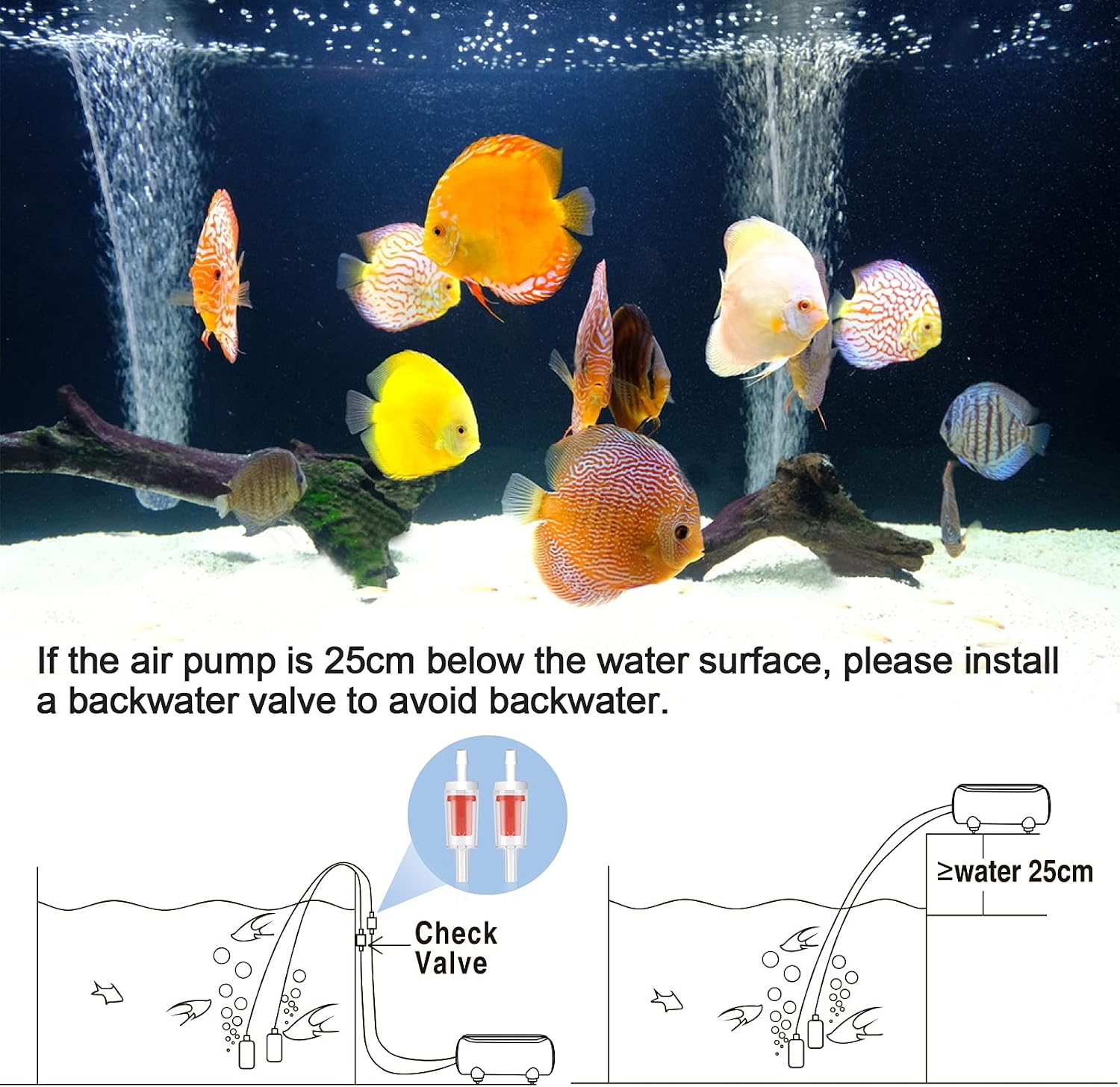 AQQA Aquarium Air Pump,3.5W 5W Dual Outlet Oxygen Pump | with 2 Air Stone,Adjustable Air Valve Quiet Bubbler Pump,Up to 160 Gallon Fish Tank (3.5w) - Image 6
