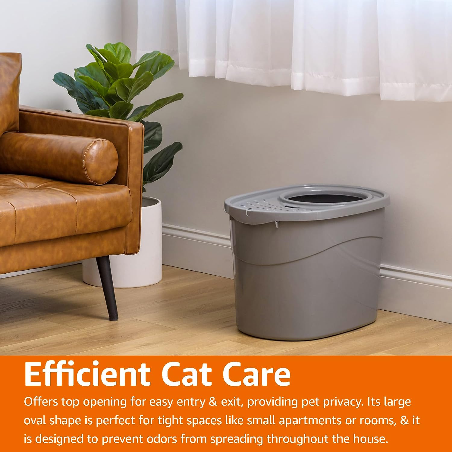 Amazon Basics Large Cat Litter Box with High Sides, Top Entry, Odor Control, Includes Scoop, 20.5 x 14.75 x 14.38 inches, Grey - Image 15