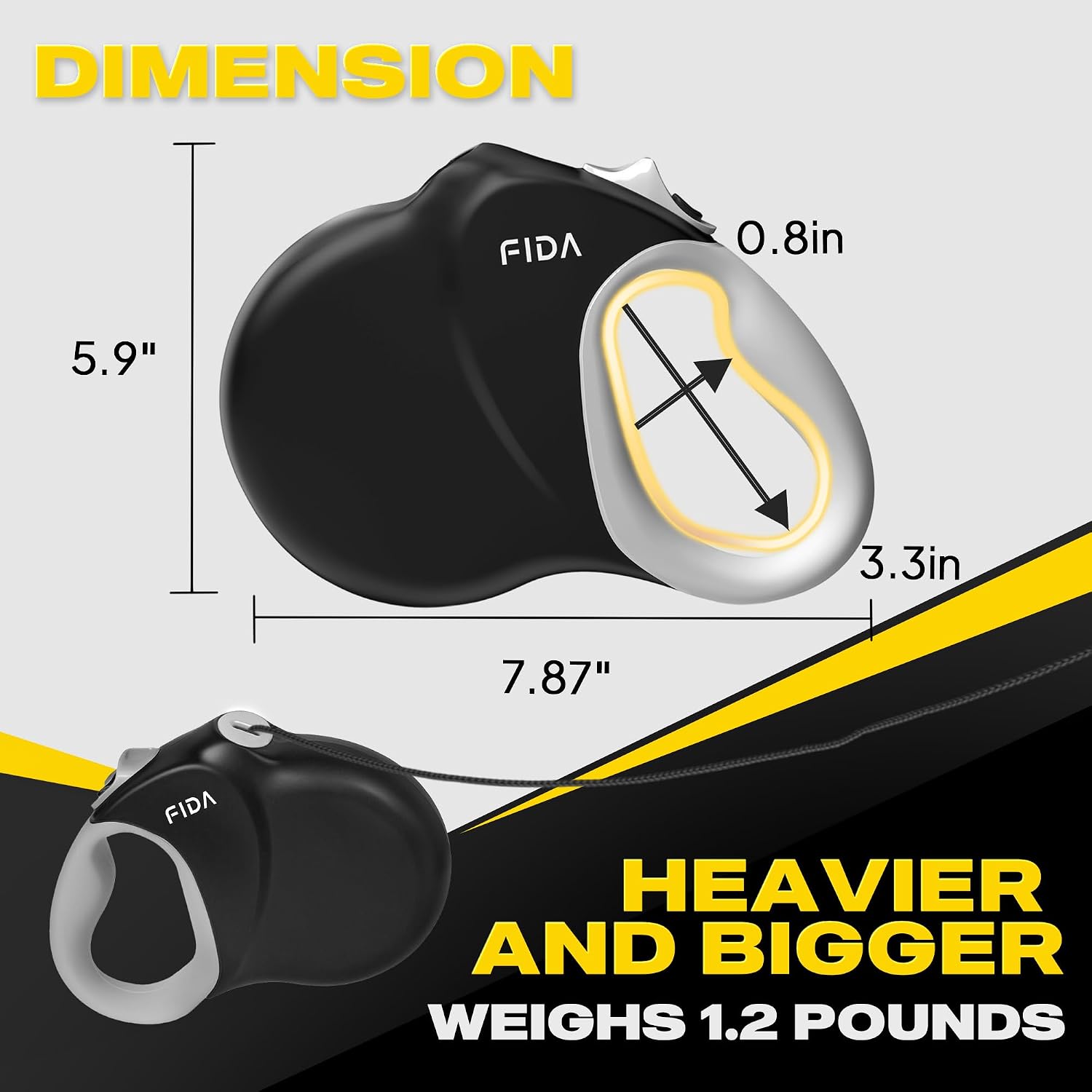 Fida Upgraded Retractable Dog Leash 30ft, Heavy Duty Pet Walking Leash for Medium/Large Breed up to 110 lbs, 360° Tangle-Free Long Retract Dog Lead, Soft Grip, One-Hand Brake, Black - Image 8