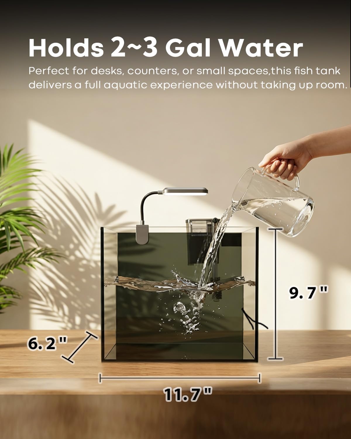 3 Gallon Aquarium Set Small Fish Tank Glass, Starter Kit with Heater Water Pump Cleaning Filter Bright Light Rocks Gravel Cleaning Tool, Leak-Proof Clear Rimless Desktop Spaces Saving Betta Fish - Image 3