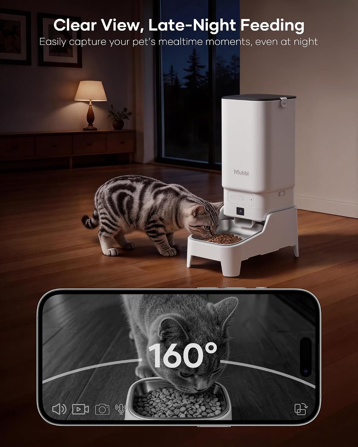 Automatic Cat Feeder with Camera - 7L/29 Cups Auto Dog Feeder with Large Food Tray & 1080P Night Vision, Elevated Bowl, 2-Way Audio, 10s Voice Recording, 5G WiFi Timed Cat Food Dispenser, 1-15 Meals - Image 2