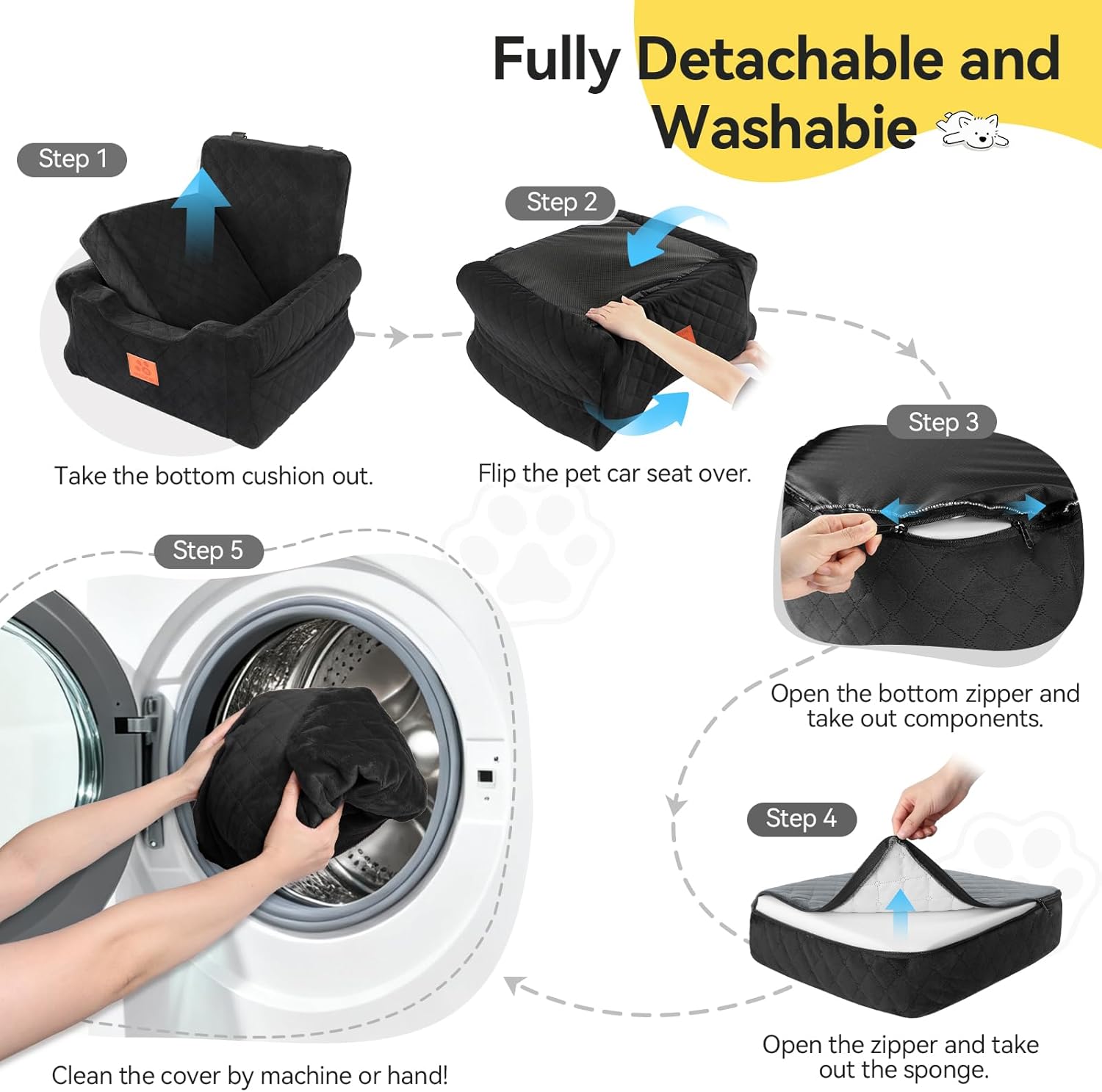 NEEZUKAR Dog Car Seats for Small/Medium Dogs, Elevated Memory Foam Dog Booster Seat, Detachable Washable Pet Car Seat with Safety Belts & Storage Pockets (Black) - Image 6