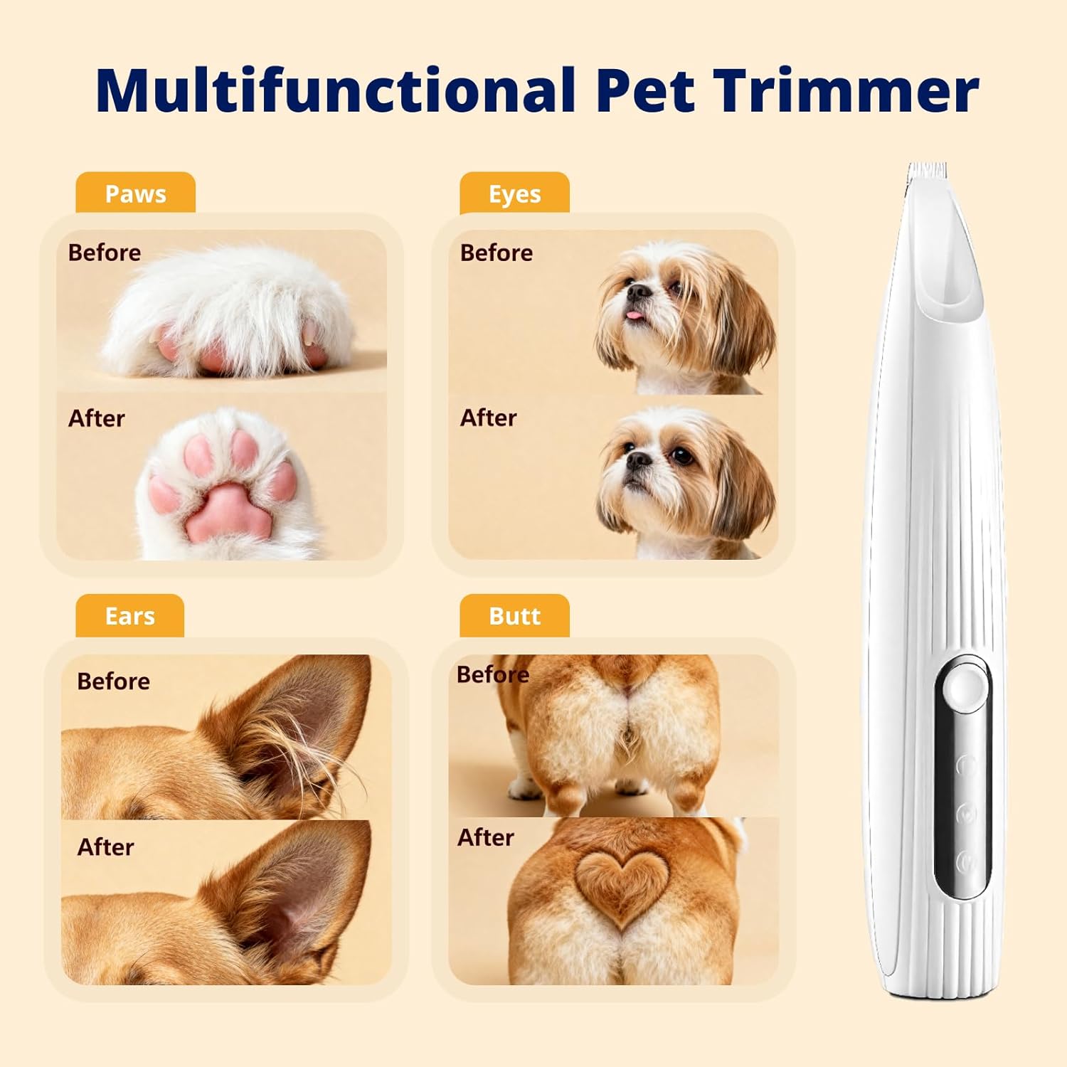 Silent Pet Paw Trimmer | Cordless Shaver for Dogs, Cats, Big & Small Animals with Light | Rechargeable Home and Salon Grooming Tool for Paws, Face, Ears, Butt - Image 5