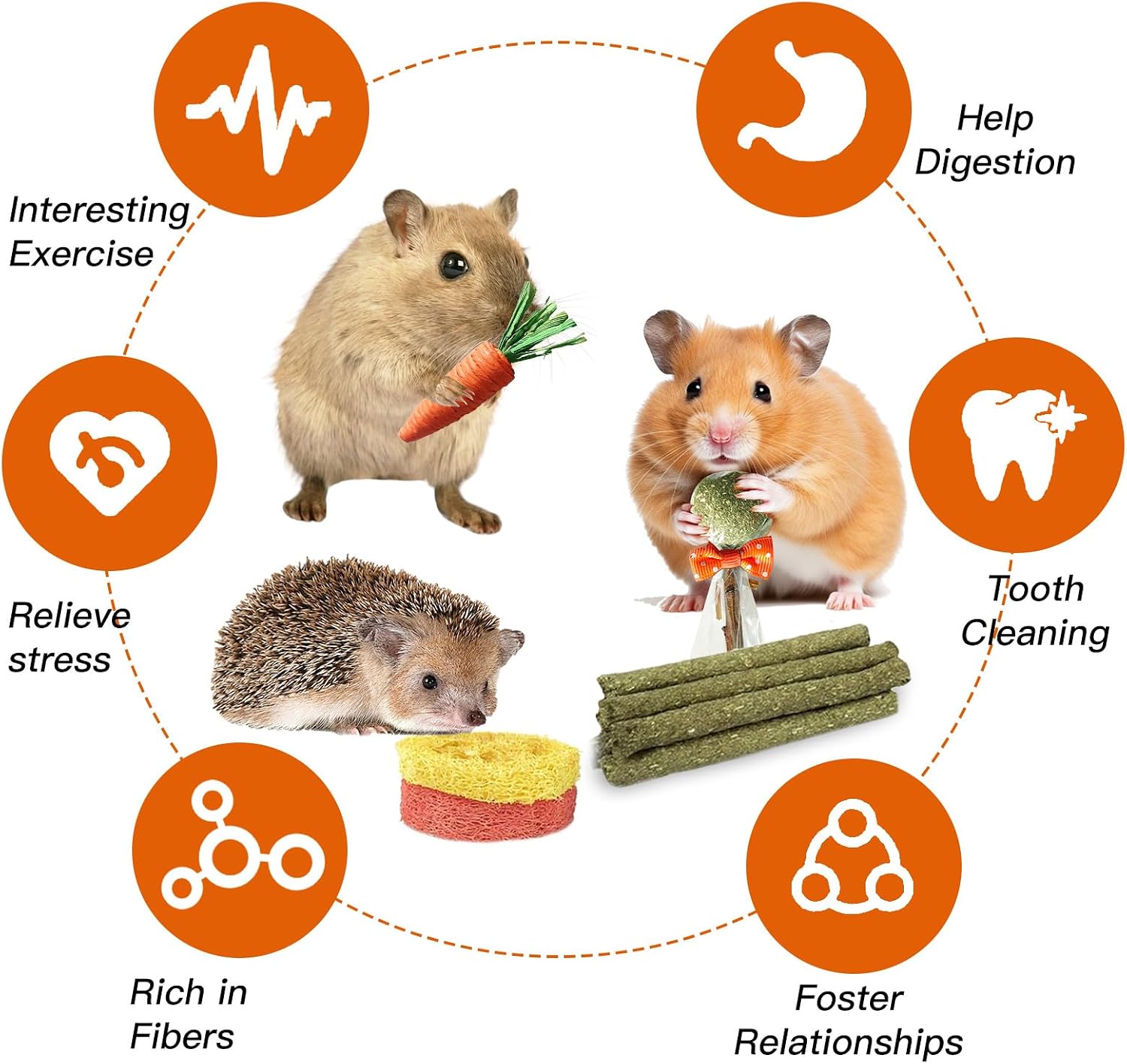 Jorewood 21 Pcs Rabbit Chew Toys for Teeth, Natural Bunny Toys Peach Wood Grass Timothy Sticks Chew and Treat for Guinea Pigs Hamster Chinchillas and Other Small Pets - Image 7