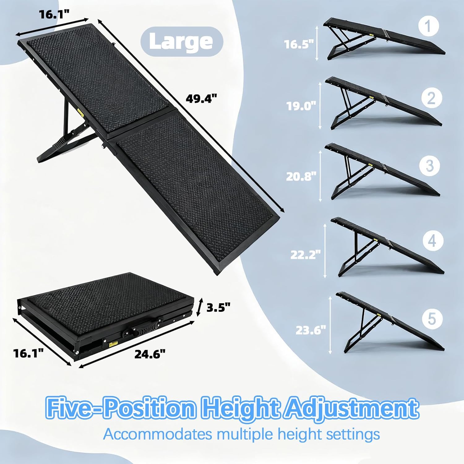 Dog Ramp for Car,49.4"x 16.1" Dog Stairs for Large Dogs with Anti-Slip Surface,Large Folding Pet Stairs for SUV,Truck with Adjustable Height,Outdoor Portable Wide Dog Steps up to 99LBS - Image 3