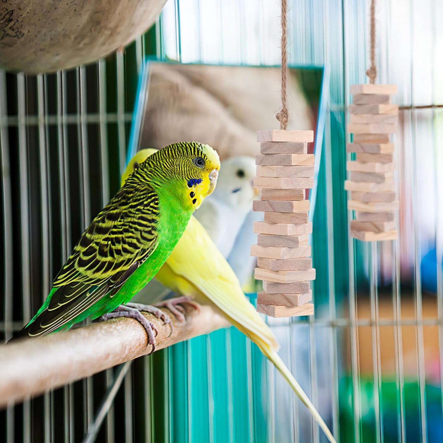 NOLITOY Parrot Toys: 100PCS Wooden Chewing Blocks, Thick Natural Wood for Bird Chew Training, DIY Cage Toys for Parakeet Budgie Conure Macaw Cockatoo - Image 3