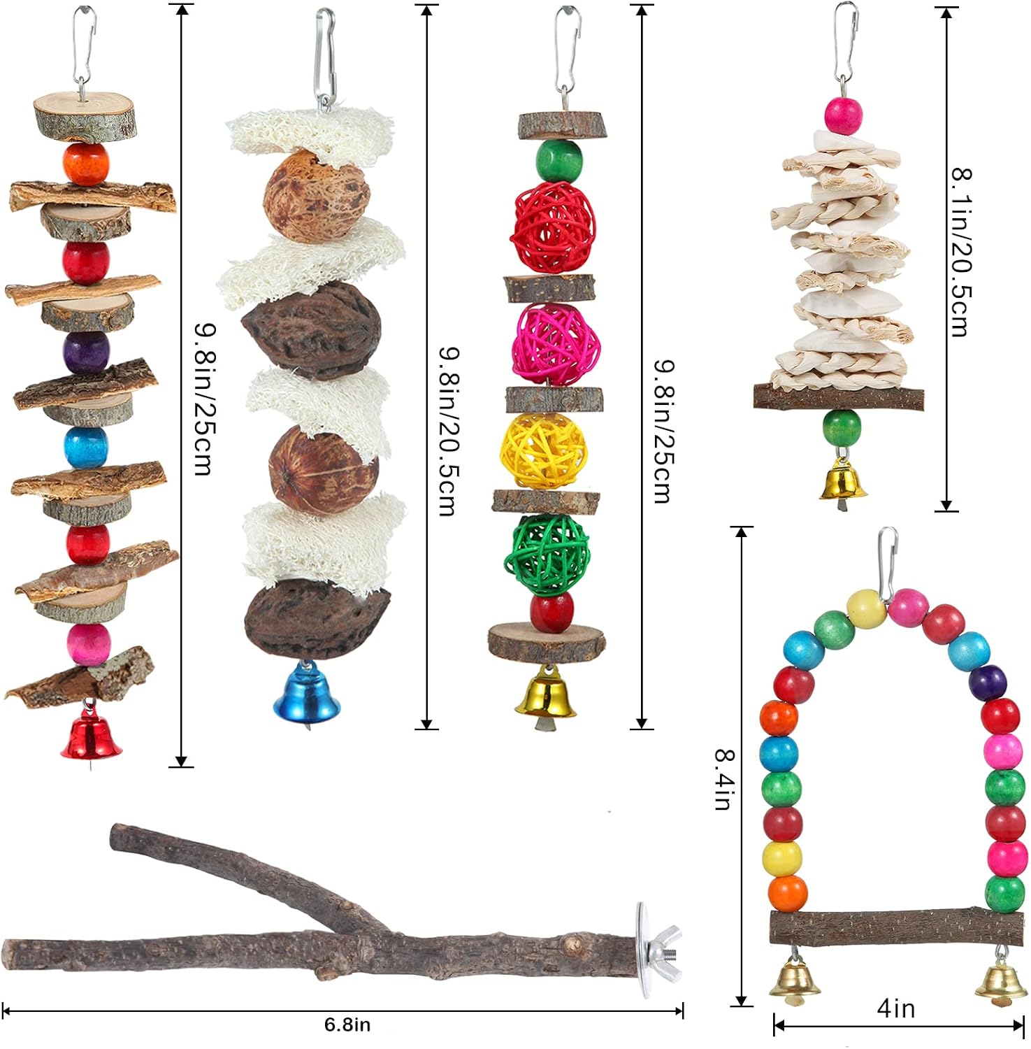 Bird Perch Bird Toys Parakeet Toys,Bird Cage Accessories Wooden Chew Toys Perch Stand for Parrot Conure Cockatiel Lovebird Parrotlet Budgie Finches and Other Small to Medium Sized Birds - Image 6
