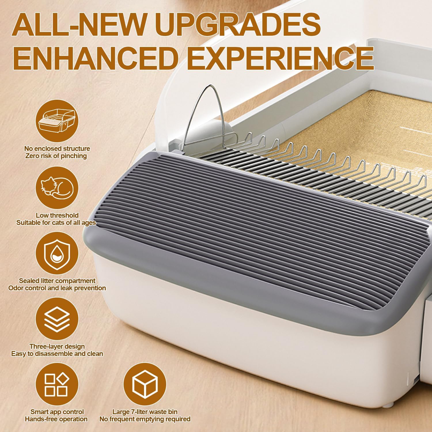 Self Cleaning Cat Litter Box Automatic Litter Box for Multiple Cats | 2026 Upgraded Open Top Extra Large with App Control/Splash Guard/Safety Anti-Pinching Design/Odor Control Includes Waste Bags - Image 9