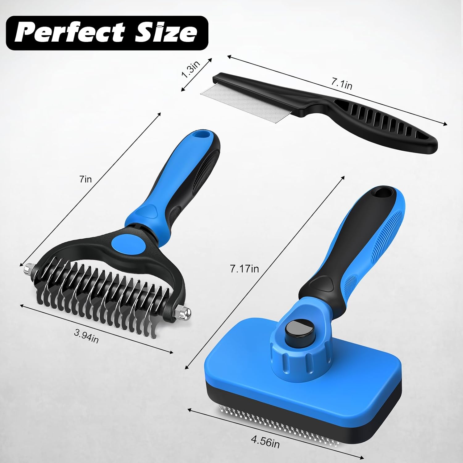Professional 3PCS Self Cleaning Slicker Brush & Pet Grooming Rake & Flea Comb for Dogs,Cats and Horses | Double-Sided Dematting Comb & Skin Friendly Deshedding Grooming Tool | Pet Supplies (Blue) - Image 7