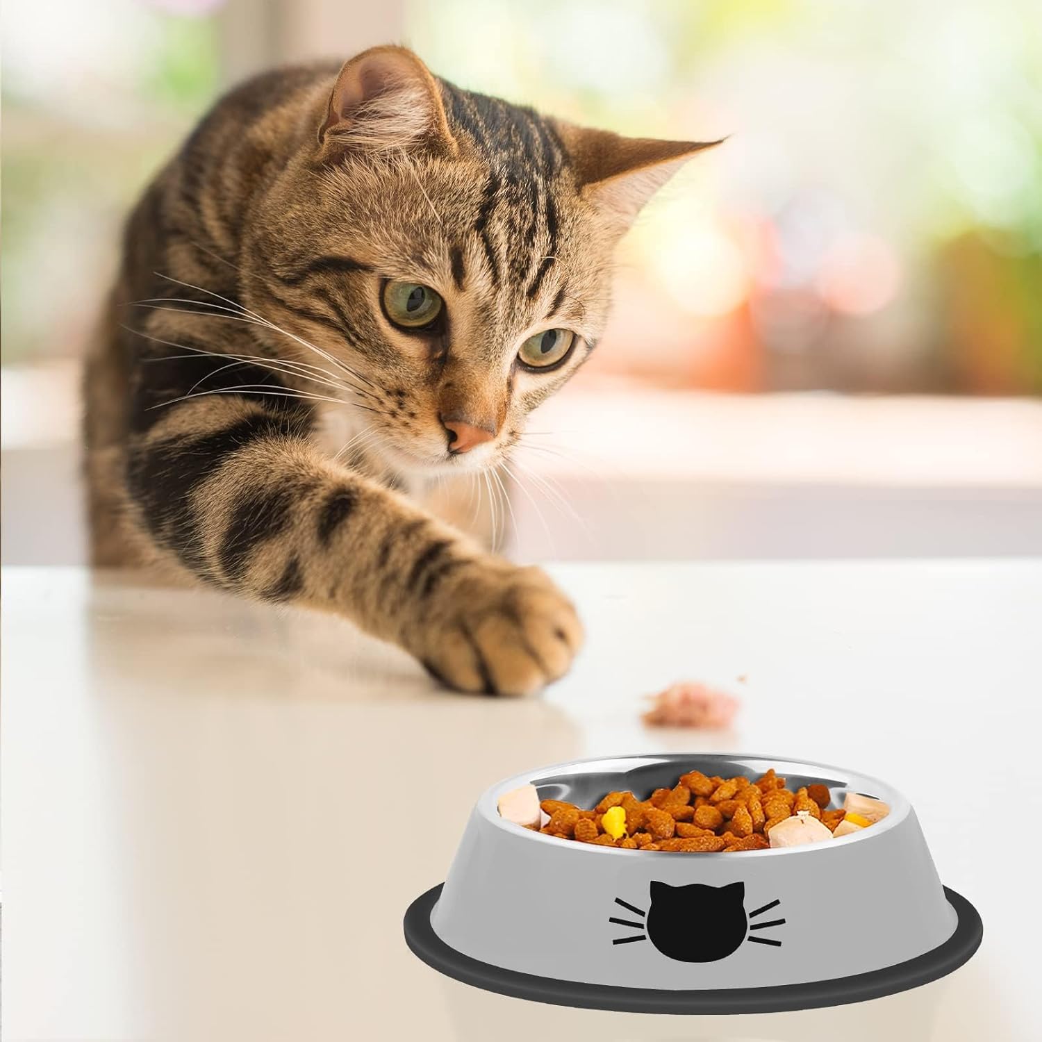 Serentive 2 Pcs Non-Slip Stainless Steel Small Cat Food Bowls - Unbreakable, Thicken 7 Oz Cat Dishes - Indoor, Removable Rubber Base, Easily Clean, Lovely Color - Image 6