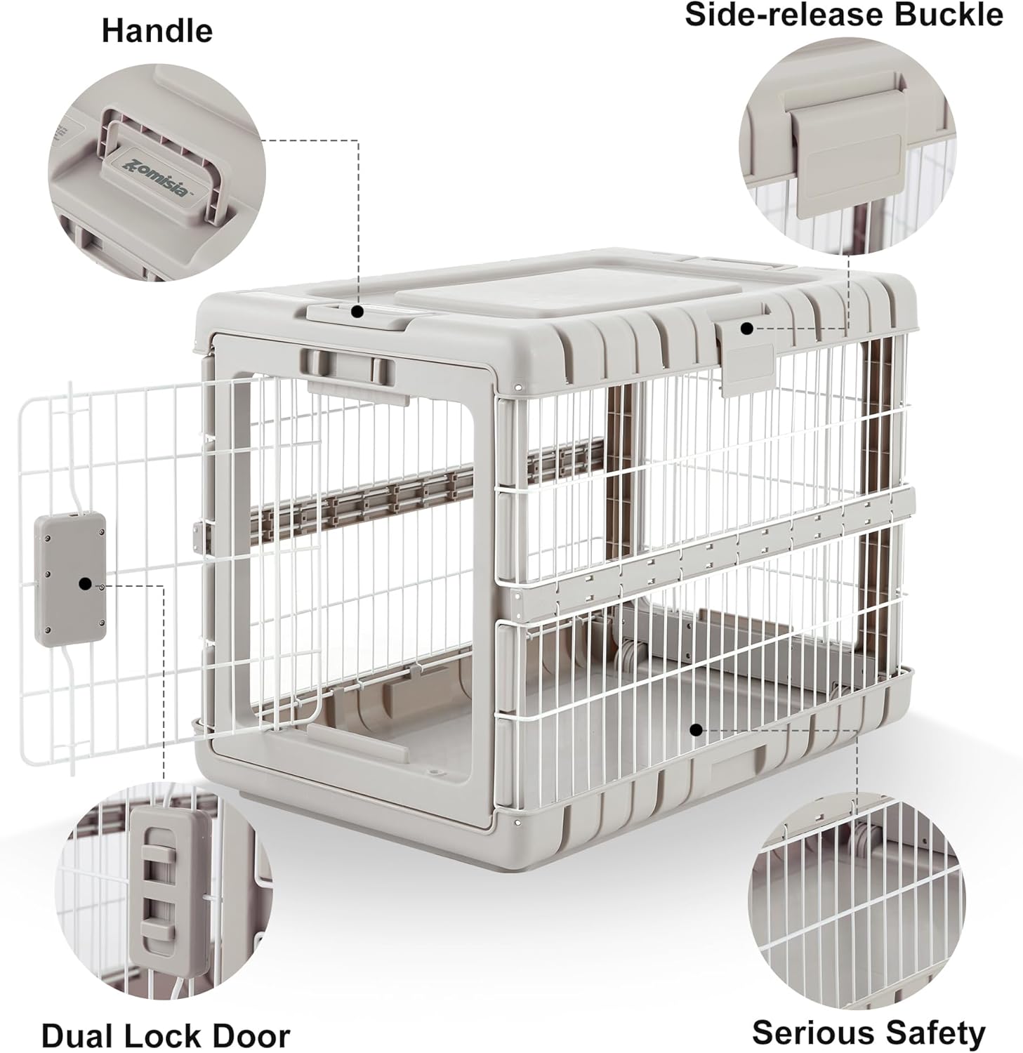 ZOMISIA Collapsible Dog Crate for Dogs - 28" L Heavy Duty Dog Kennel No Tools Required with 4 Sides Steel Foldable Cage for Dogs Indoor Furniture, Portable Carrier with 2 Smooth Wheels, Beige - Image 5