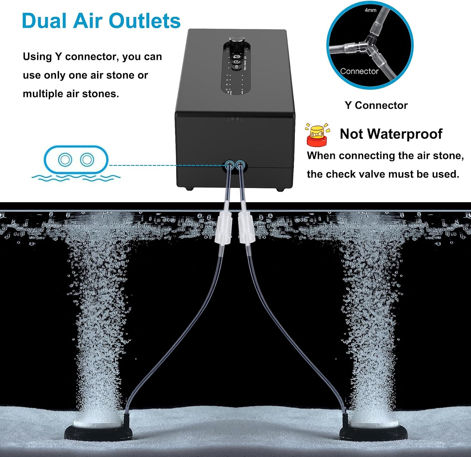 Carefree Fish 6W USB Lithium Battery Air Pump Auto Start During Power Outage Dual Air Outlets Work for 15~96 Hours with 2 Air Stones and 15Ft Silicone Tubing - Image 6