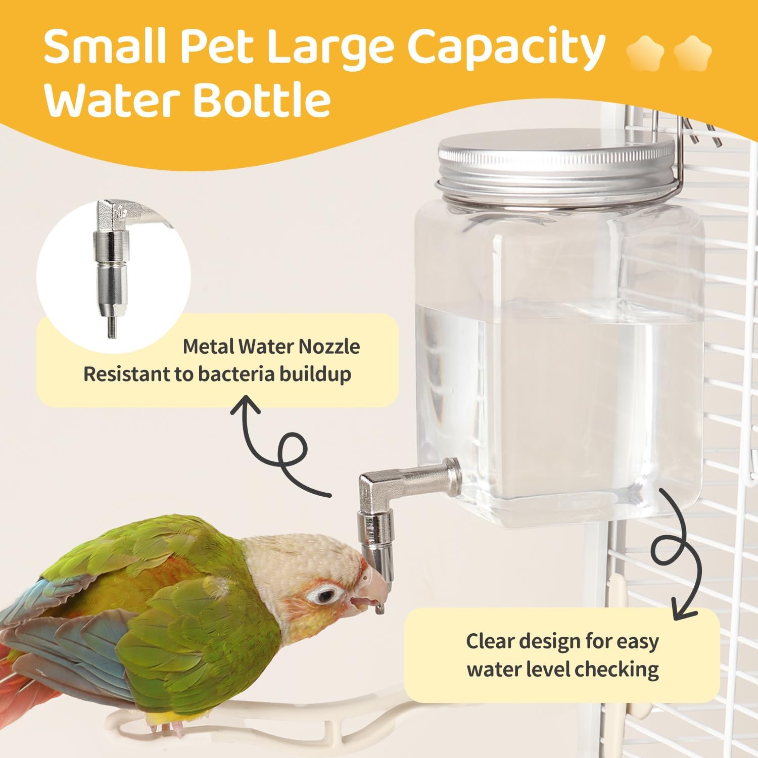 Bird Water Dispenser No Drip 10oz – Leak Proof Small Animal Water Bottle with Stainless Steel Needle Valve & 180° Rotatable Bracket for Parakeet Hamster Mouse Sugar Glider Gerbil - Image 2