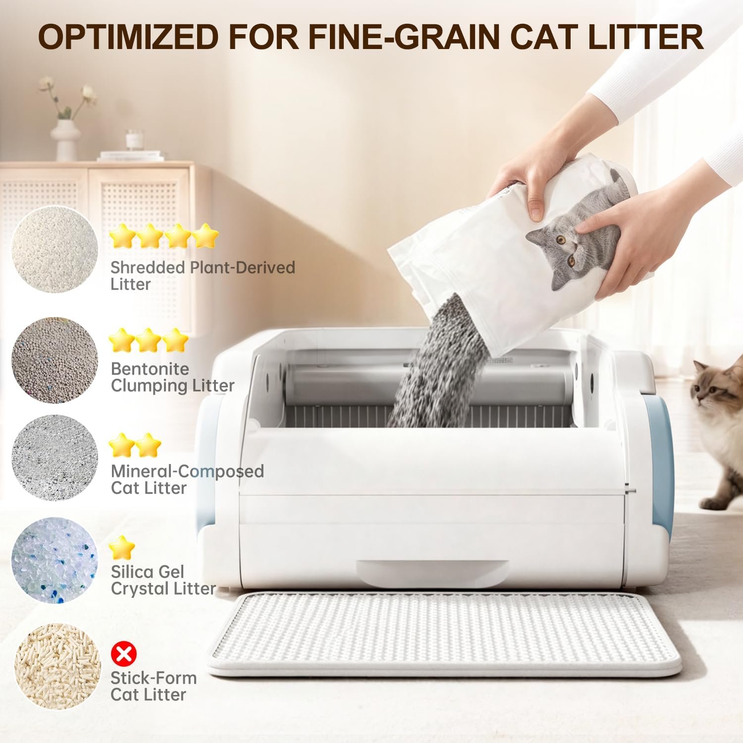 Automatic Litter Box Open Top Self Cleaning Cat Litter Box for Multiple Cats Electric Litter Box with Smart APP Control,Blue - Image 5