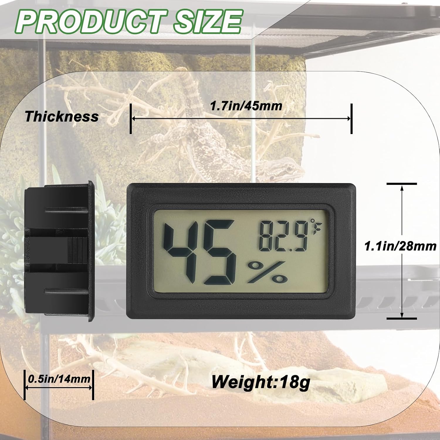 Reptile Thermometer and Humidity Gauge Digtal Terrarium Thermometer Rectangle Bearded Dragon Cage Accessories Reptile Temp and Humidity Gauge for Leopard Gecko Hermit Crab Gecko Lizard Etc 2pc - Image 2