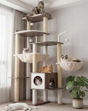 Heybly Cat Tree, 70.5 Inch Wood Tal...