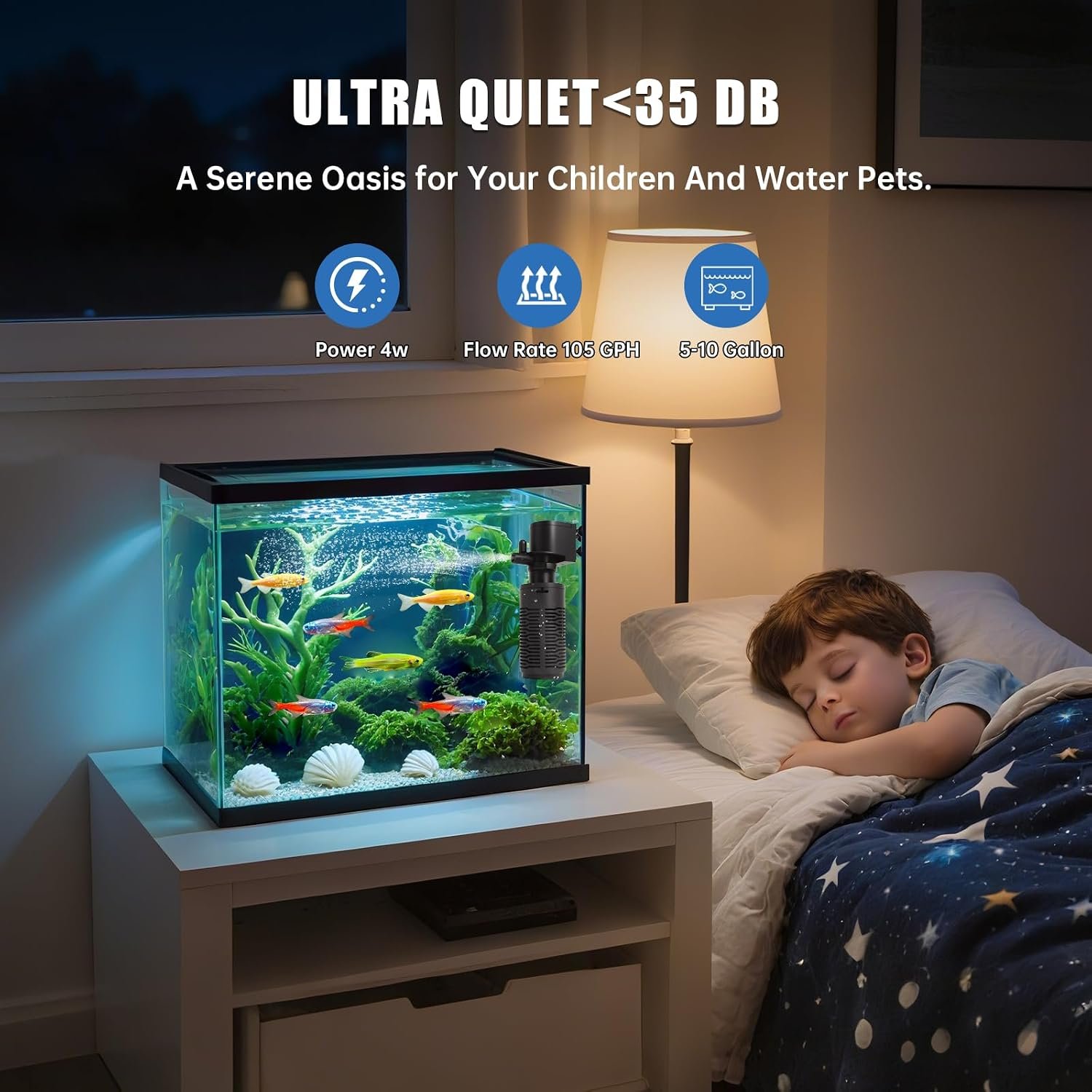 Aquarium Filter for 5-10 Gallon Tank – Ultra Quiet Submersible Filter Pump, 4W Energy Efficient, Adjustable Flow, Easy to Install, for Freshwater Fish and Small Aquariums - Image 4