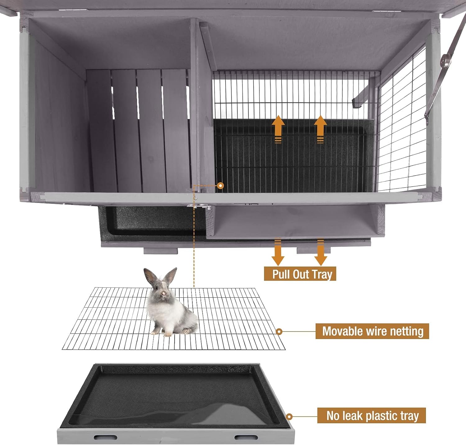 Rabbit Hutch Indoor Rabbit Cage with Metal Wire Pan,Outdoor Bunny cage with Pull Out Tray - Image 2