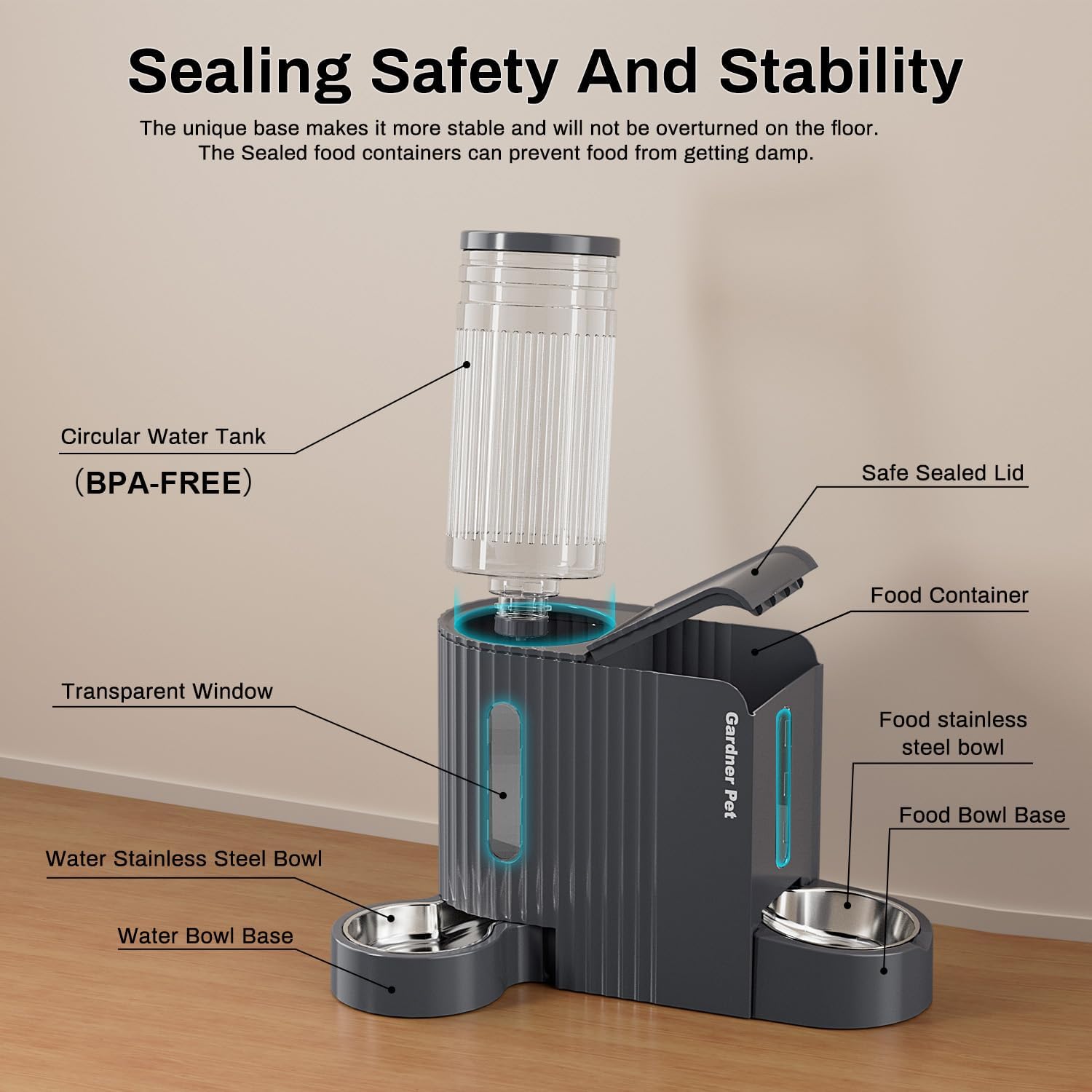 Gardner Pet Automatic Gravity Cat Food Feeder and Water Dispenser Stainless Steel Two-in-One Set Large Capacity Dispenser for Pets Dogs, Puppies, Kittens-(0.8 Gallons x 2) - Image 8