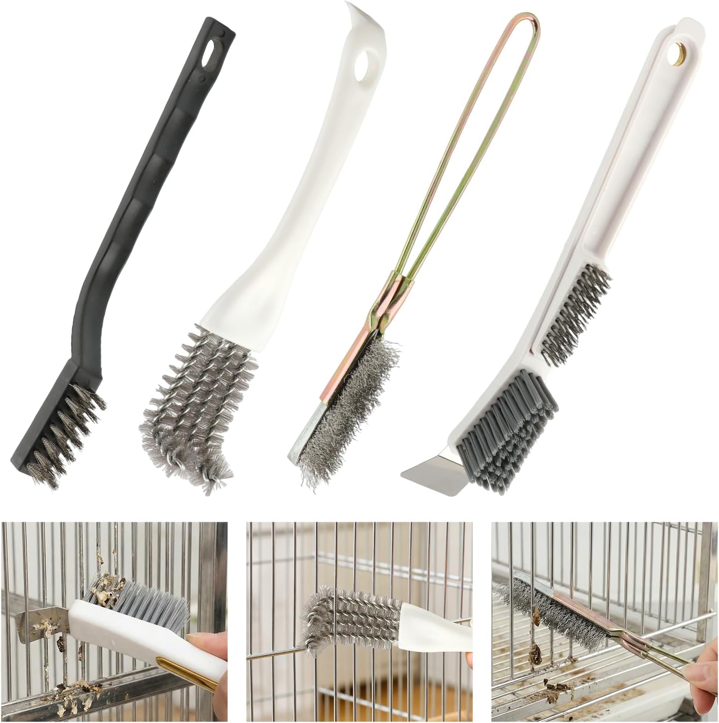 Bird Cage Cleaning Brush Kit, Bird Poop Remover Cleaning Tools Accessories for Small,Medium,Large,Tall, 4-Piece Multi Function Bird Perch Set, Includes Perch Brush, Mesh Brush and 3-in-1 Wire Brush - Image 8