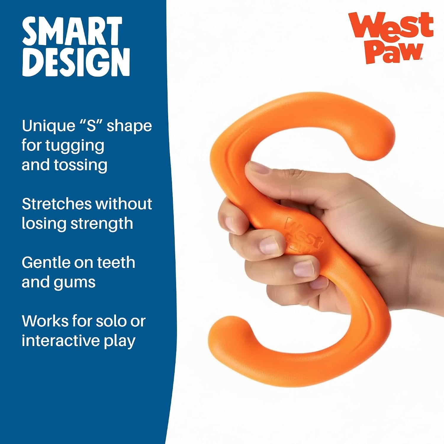 West Paw Zogoflex Bumi Dog Tug Toy – S-Shaped, Lightweight Chew Toys for Fetch, Play, Pet Exercise – Tug of War Soft Flinging Squishy Chewy Toy for Dogs – Guaranteed, Latex-Free, Large 9.5", Aqua Blue - Image 6