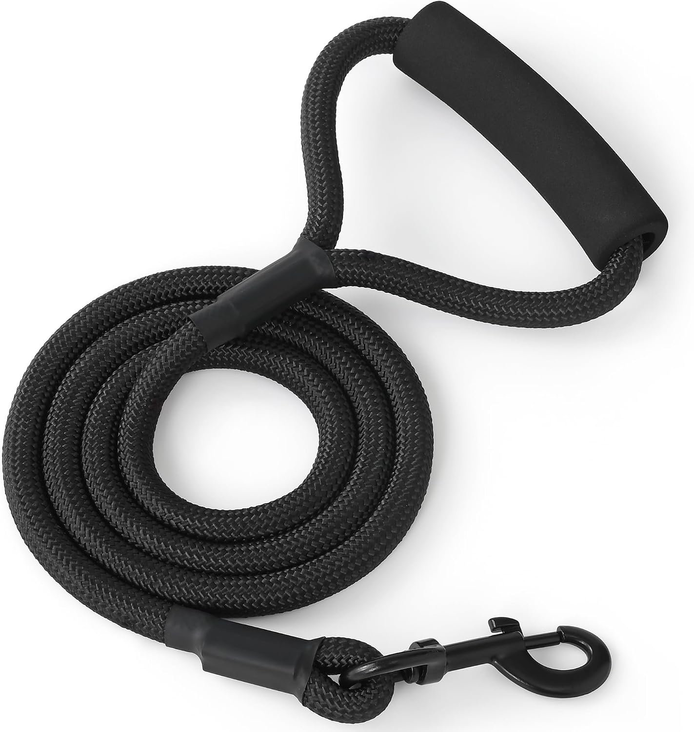 Mile High Life Dog Leash, 6FT x 1/2IN Black, with Padded Handle | Heavy-duty nylon rope leash with soft handle & steel tips. Comfortable grip for daily walks with small to large dogs.
