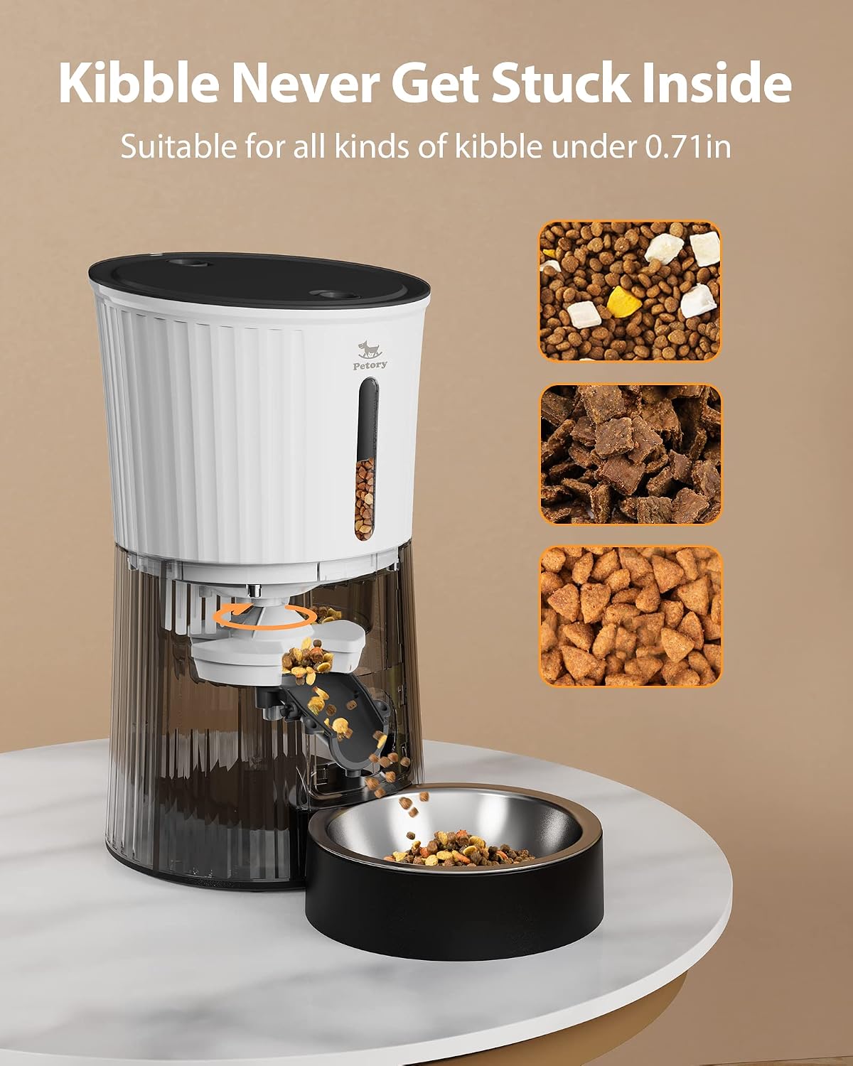Petory Automatic Cat Feeder, 4L Dry Food Dispenser for Cats and Small Dogs | Programmable Portion Control, Up to 6 Meals Daily, Dual Power Supply, 10-Second Voice Recorder, Slow Feeding - Image 6