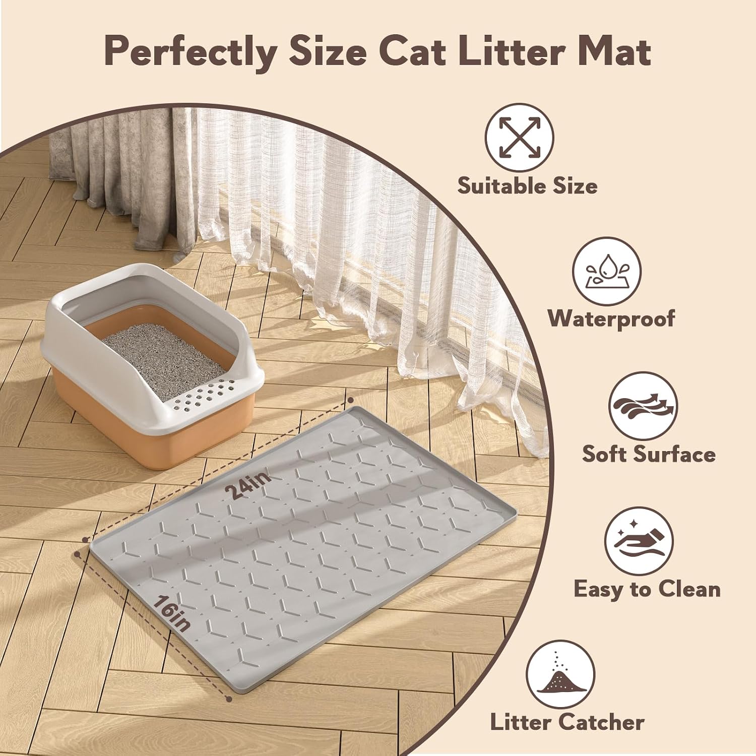 Garoopion Silicone Cat Litter Mat 24×16 inch, Easy to Clean, Gray | Waterproof Silicone Mat with Raised Edges, Catch Litter, Protect Floor from Urine, Multi-Use for Dog/Sink/Kitchen/Boots - Image 5