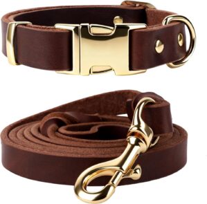 Leather Dog Collar and Leash Set, 6...