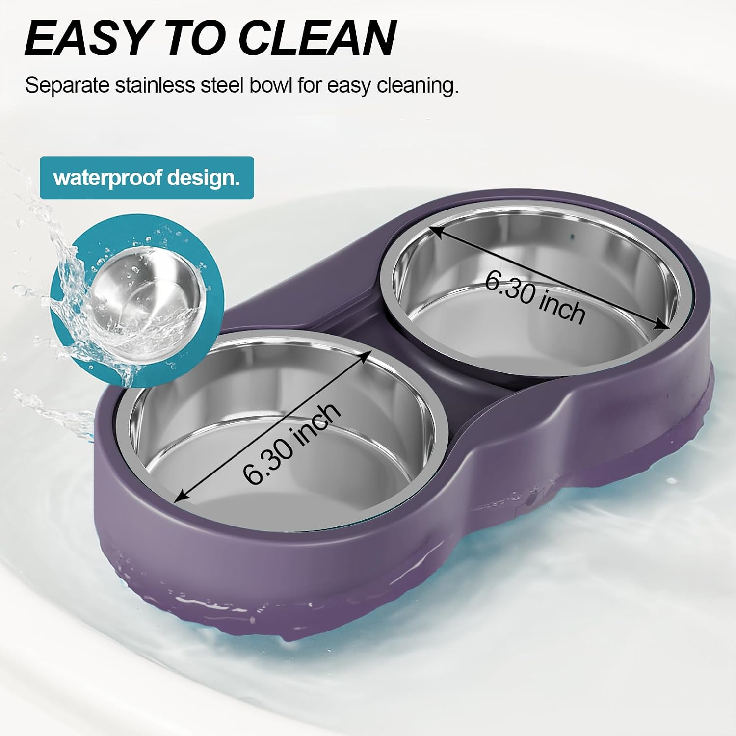Pet Heated Bowl for Cat Dog, Freeze-Proof Warming Animal Food Feeder with Anti-Chew Cord,Waterproof & Thermostat Heating Bowls Removeable, (2 x 23 fl oz, Purple) - Image 3