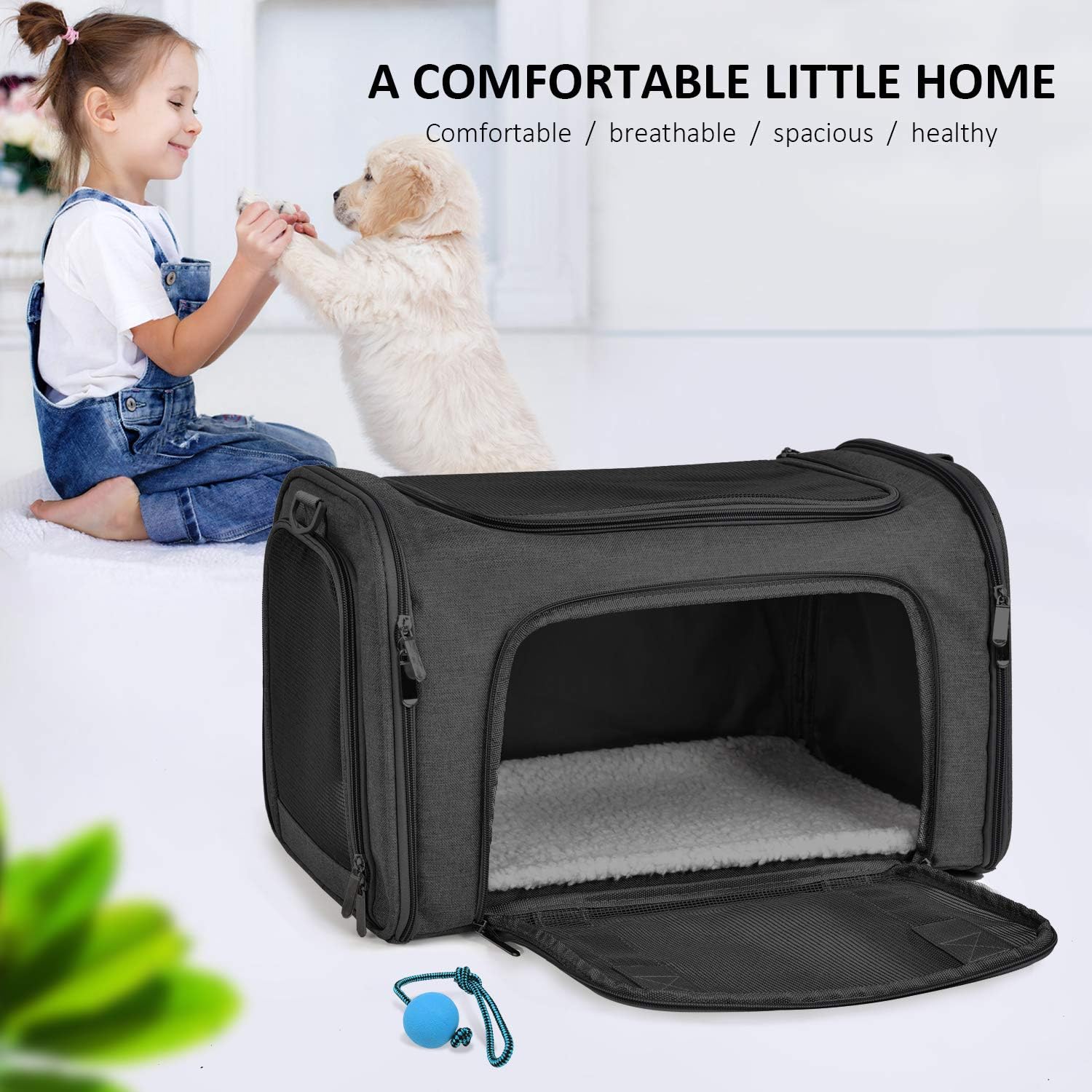 Henkelion Large Soft Sided Cat and Pet Carrier for Cats and Puppies up to 25Lbs - Collapsible, Waterproof Travel Carrier - Black - Image 5