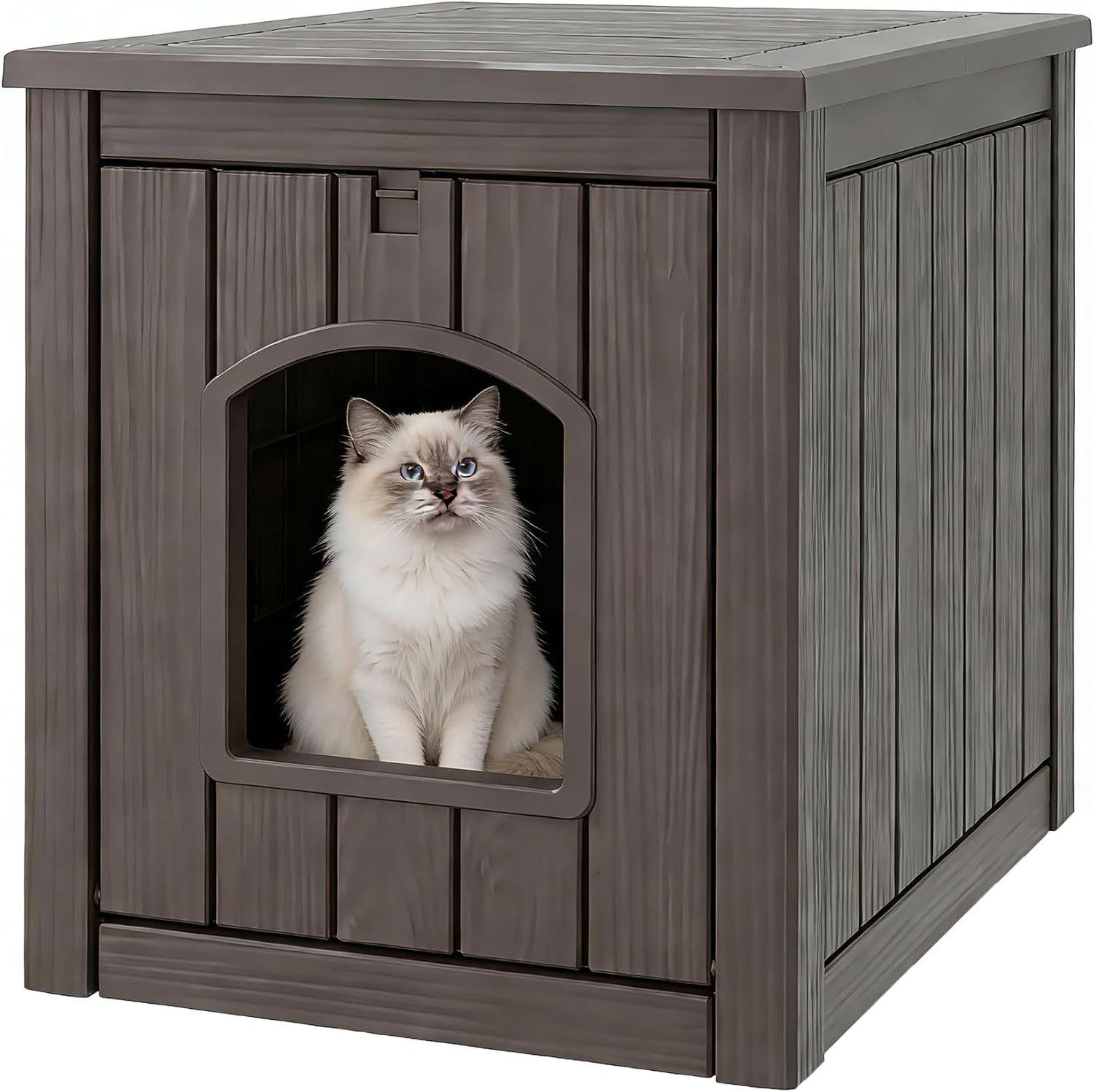 Litter Box Enclosure, Waterproof & Weatherproof Plastic Cat House for Indoor Outdoor Use, Multi-Functional Hidden Litter Box Furniture for Living Room, Backyard, Patio, Garage