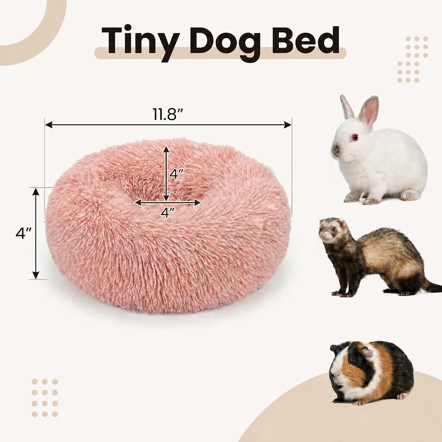 Guinea Pig Bed for Small Animal for Dwarf Rabbits/Hamster/Hedgehog/Ferrets | 11.8 Inch Small Animal Beds Washable,Hideout Soft & Comfortable Donut Bed,Pink - Image 2