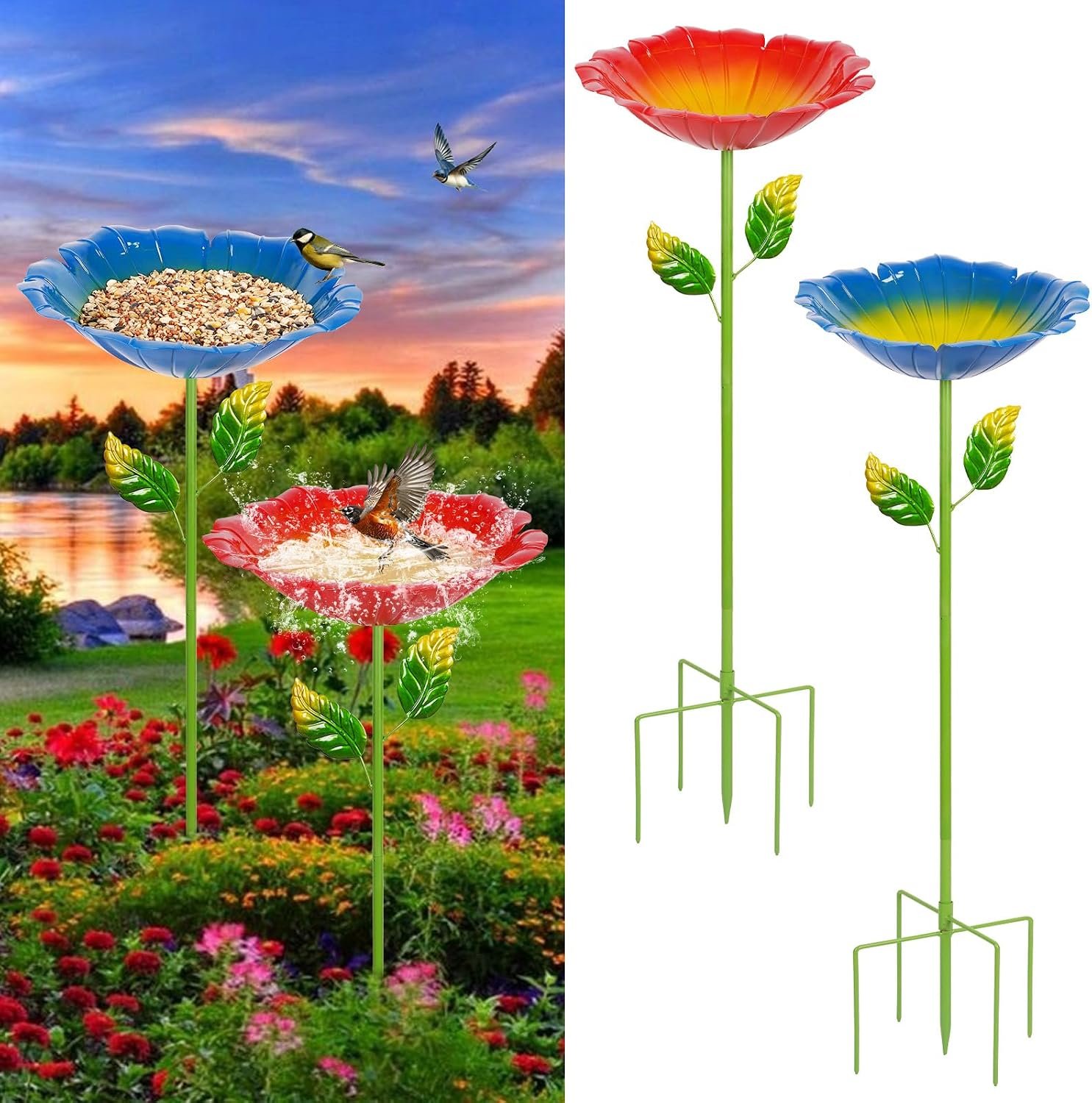 2 Pack Bird Bath for Outside, Outdo...