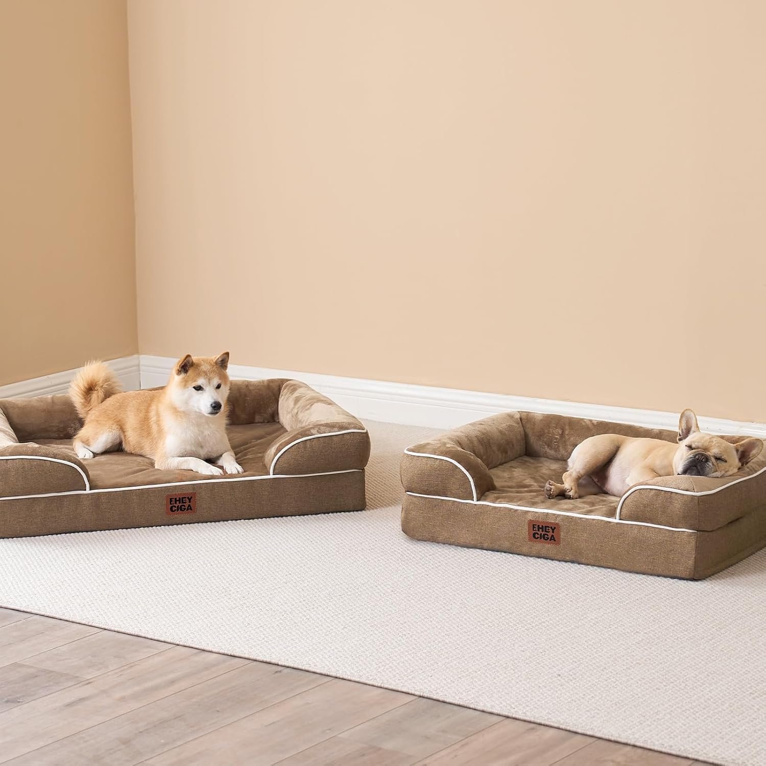 EHEYCIGA Orthopedic Dog Beds for Extra Large Dogs, Waterproof Memory Foam XL Dog Bed with Sides, Non-Slip Bottom and Egg-Crate Foam Big Pet Couch Bed with Washable Removable Cover, Camel | Non-Slip Bottom and Egg-Crate Memory Foam Big Dog Couch Bed with Washable Removable Cover, Camel, 44Inch - Image 8