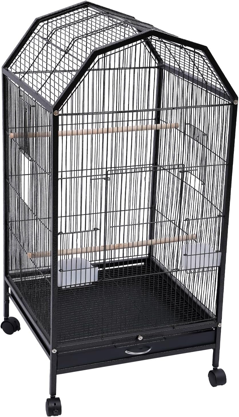 Birdcage Open Top 40 Inch Birdcages with Pull-Out Tray, Medium Small Bird Cage, Rolling Bird Cages with Wheels for Parakeets, Parrot, Cockatiel, Pigeon, Finch Cage for Birds(Black) - Image 5