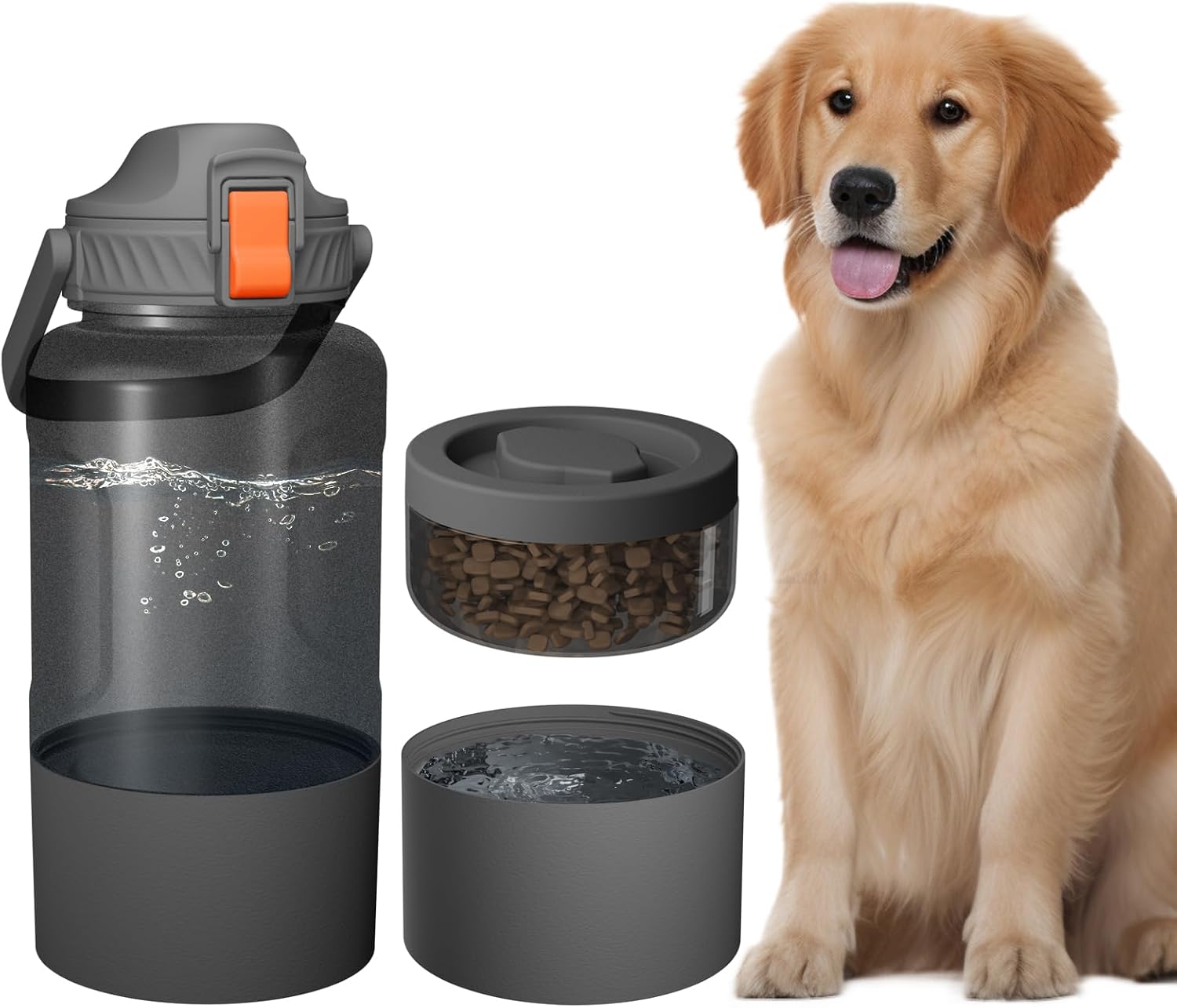 Cibaabo 53oz Large Dog Water Bottle for All Day Travel Feeding & Hydration | 14oz Food Container | 21oz Water Bowl | Leak-Proof Portable Pet Dispenser | for Dogs & Humans | for All Day Camping Car Trips
