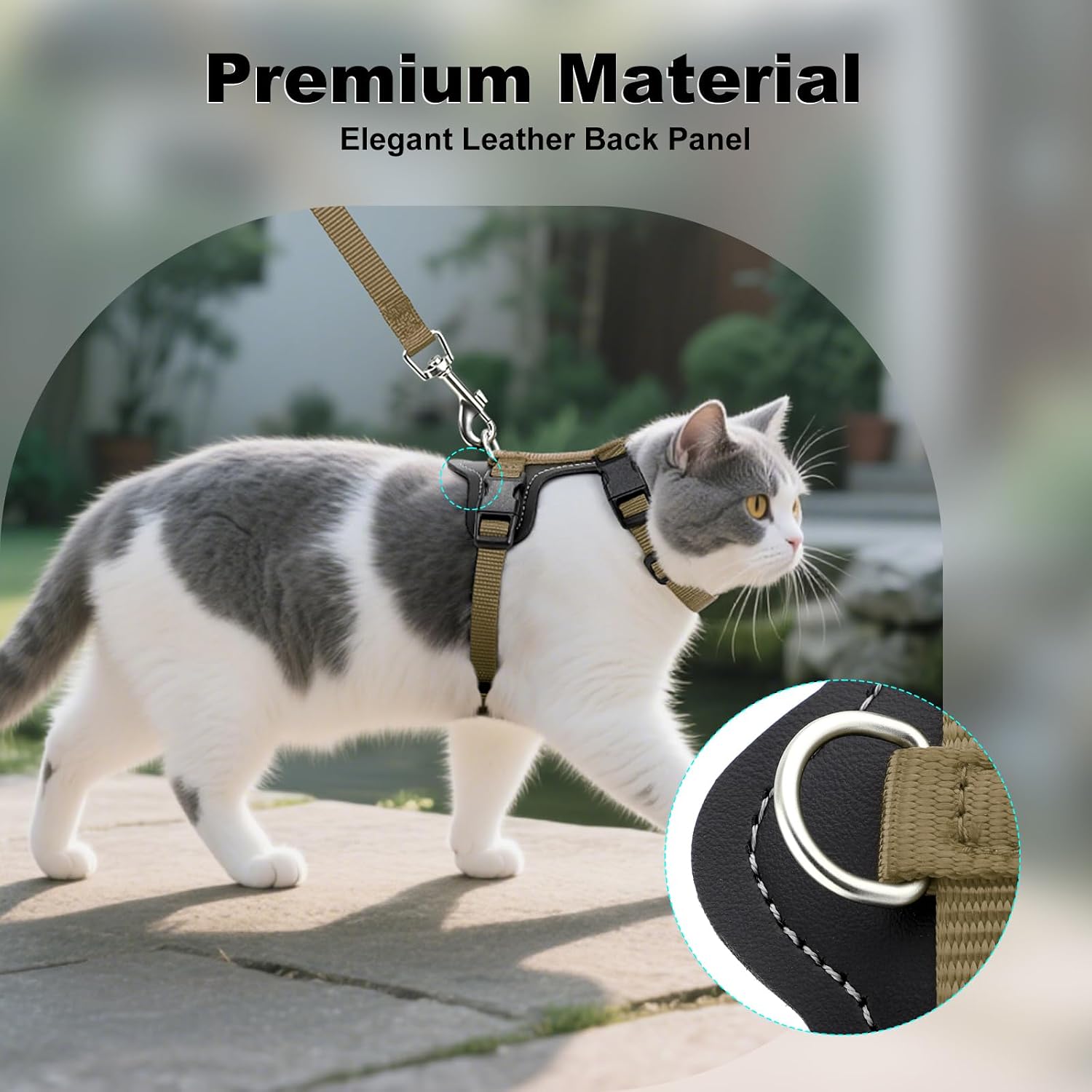 Plutus Pet Adjustable Cat Harness and Leash Set, Quick Release, Escape Proof Nylon Vest with Leather Trim for Kitten, Small Medium Large Cats, Brown - Image 3