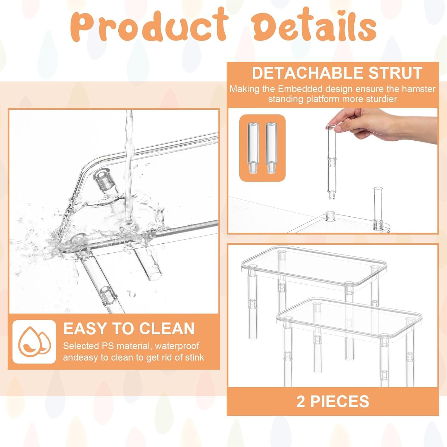 Ripeng 2 Sets Hamster Platform Cage Accessories Small Pets Plastic Transparent Play Stand for Gerbils Dwarf Syrian Hamsters Mice Chinchilla Parrot Bird Small Animals - Image 3