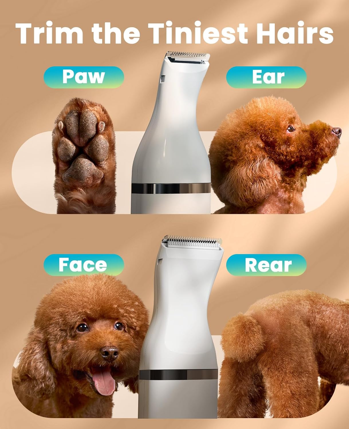 oneisall Dog Paw Trimmer, Small Dog Clippers with Double Blades | Low Noise, Gentle Skin-friendly Design, Cordless Precision Pet Hair trimmer for Grooming, for Paws, Eyes, Ears, Face, Rump - Image 2