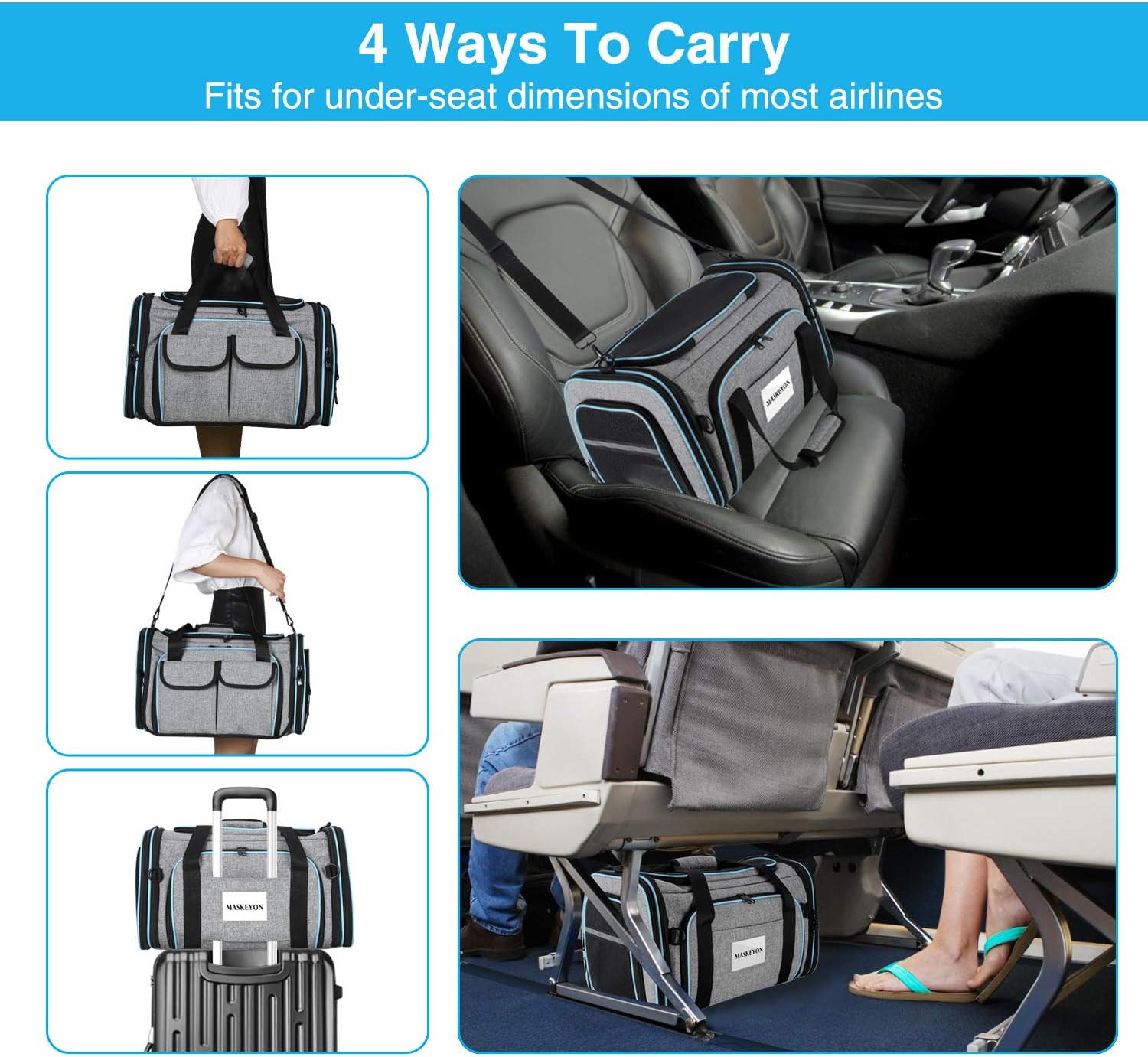 Airline Approved Pet Carrier, Large Soft Sided Pet Travel TSA Carrier 4 Sides Expandable Cat Collapsible Carriers with Removable Fleece Pad and Pockets for Cats Dogs and Small Animals - Image 7