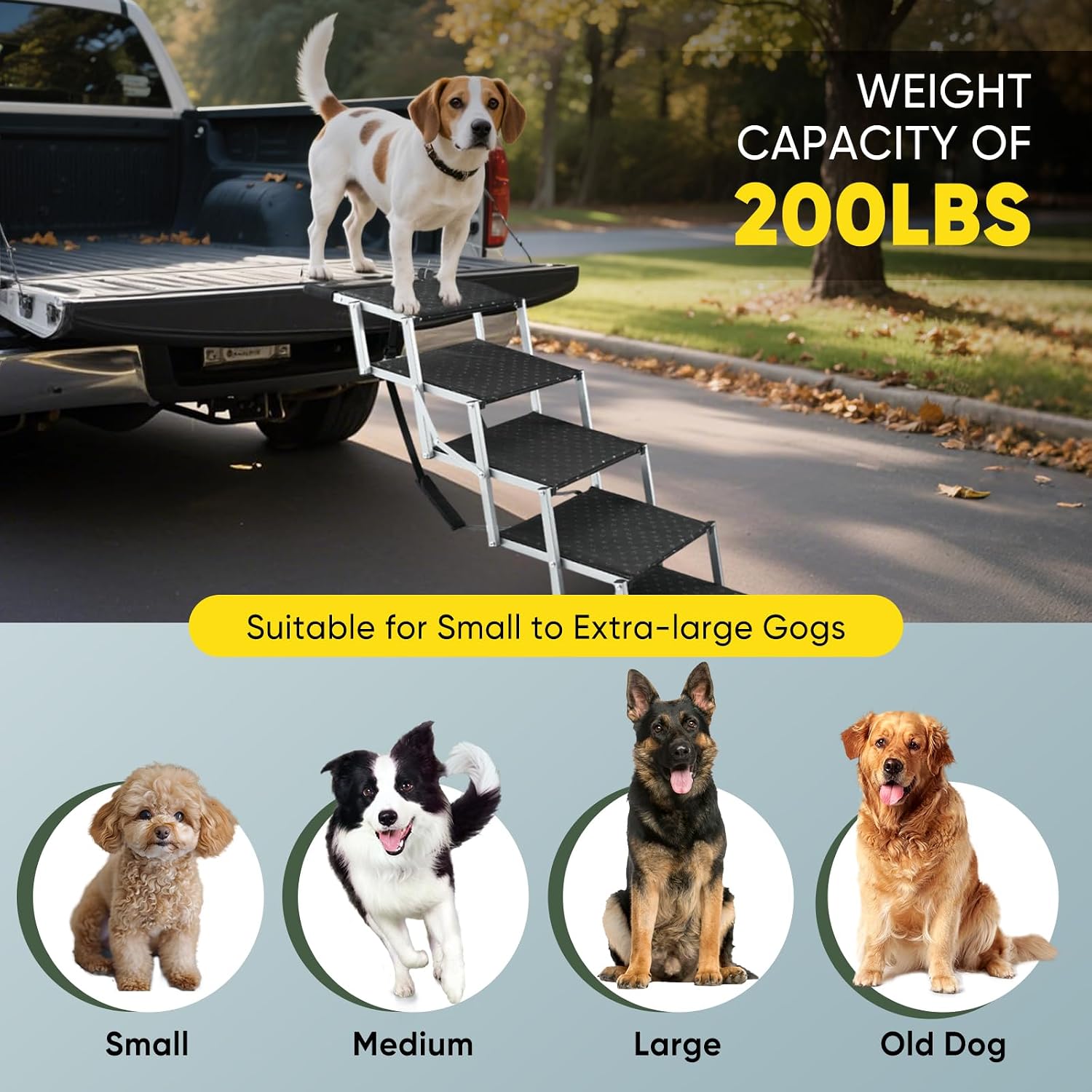 Sakerplus Dog Stairs for Car, 17.7inch Wide Foldable Dog Ramps with Non Slip Surface, Portable Pet Steps for SUV, High Beds, Truck, Support Up to 200lb, 5 Steps - Image 5
