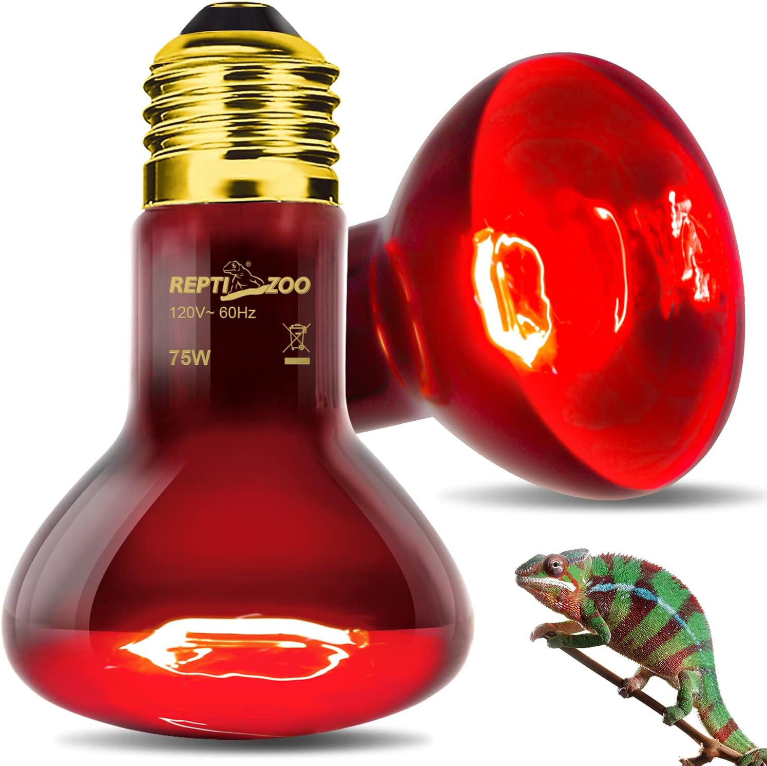REPTI ZOO 75W Reptile Heat Lamp Bulb 2PCS Infrared Heat Emitter Red Heat Lamp for Reptile Amphibian, Infrared Basking Spot Light Bulb - Image 2