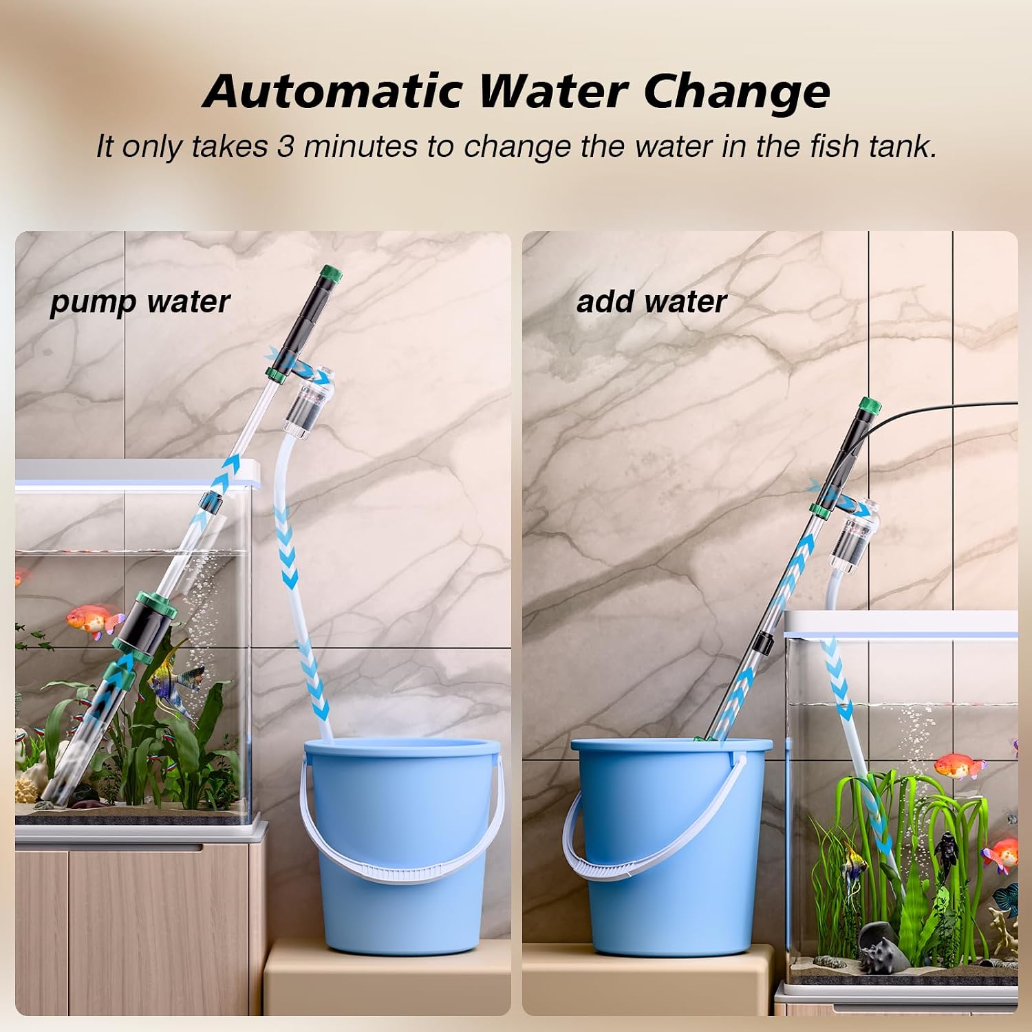 AKKEE Aquarium Vacuum Gravel Cleaner, 36W Electric Fish Tank Cleaner Vacuum, 8 in 1 Multifunctional Aquarium Cleaner for Automatic Water Change, Wash Sand, Water Circulation and Timed Off - Image 6