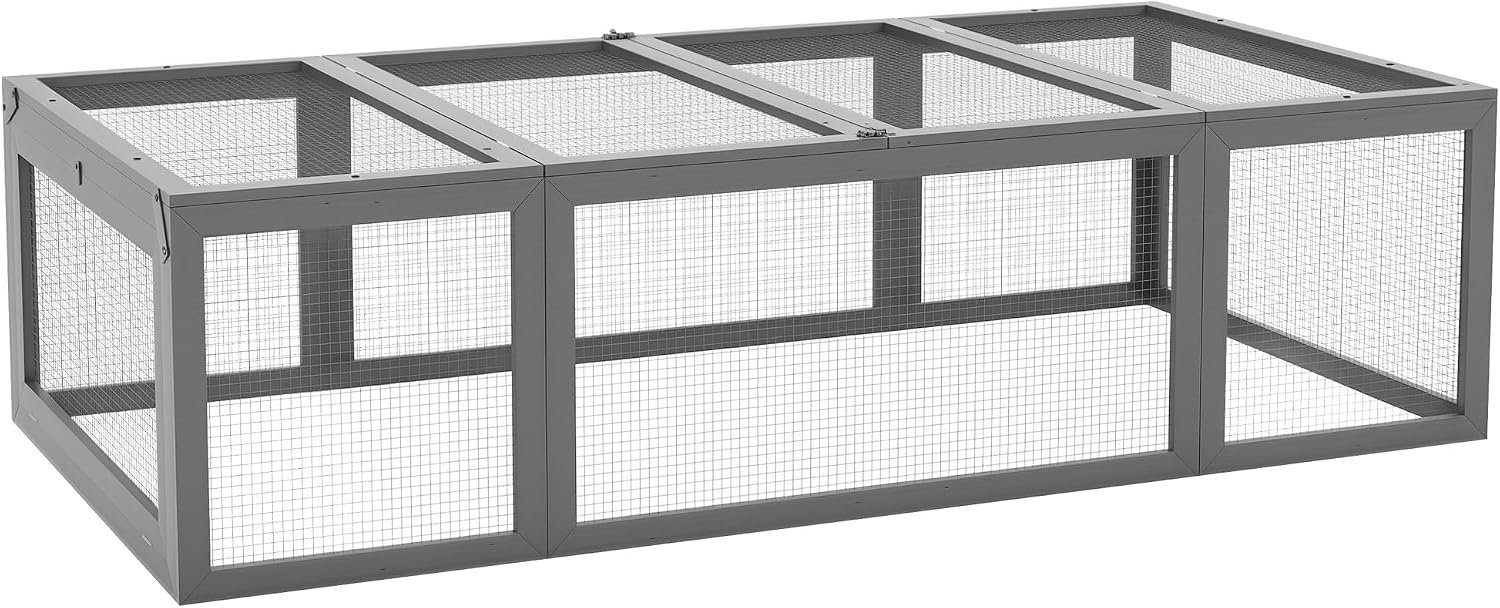 PawHut Large Wooden Rabbit Hutch Bunny Hutch Small Animal Habitat Enclosure Outdoor Run and Lockable Doors, Gray | Small Animal Habitat Enclosure Outdoor Run, Lockable Doors, for Chickens, Ducks