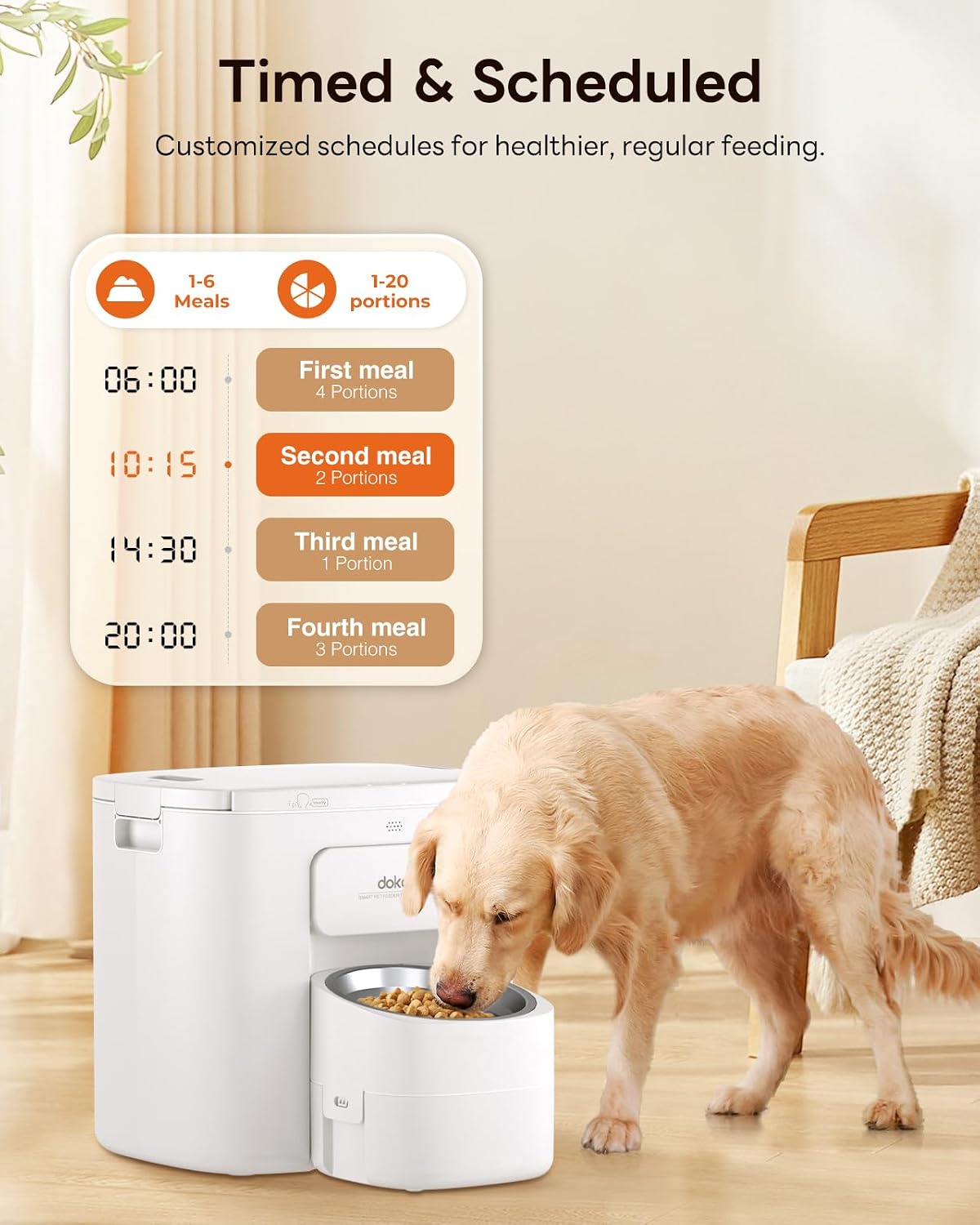 Dokoo Automatic Dog Feeder for Large Breeds, 15L/63 Cups Vacuum-Sealed | Airtight Auto Pet Feeder for Dry Food, Timed Feeding, Anti-Clog Dispenser 2-22mm Kibble, Voice Recorder, Stainless Steel Bowl - Image 7