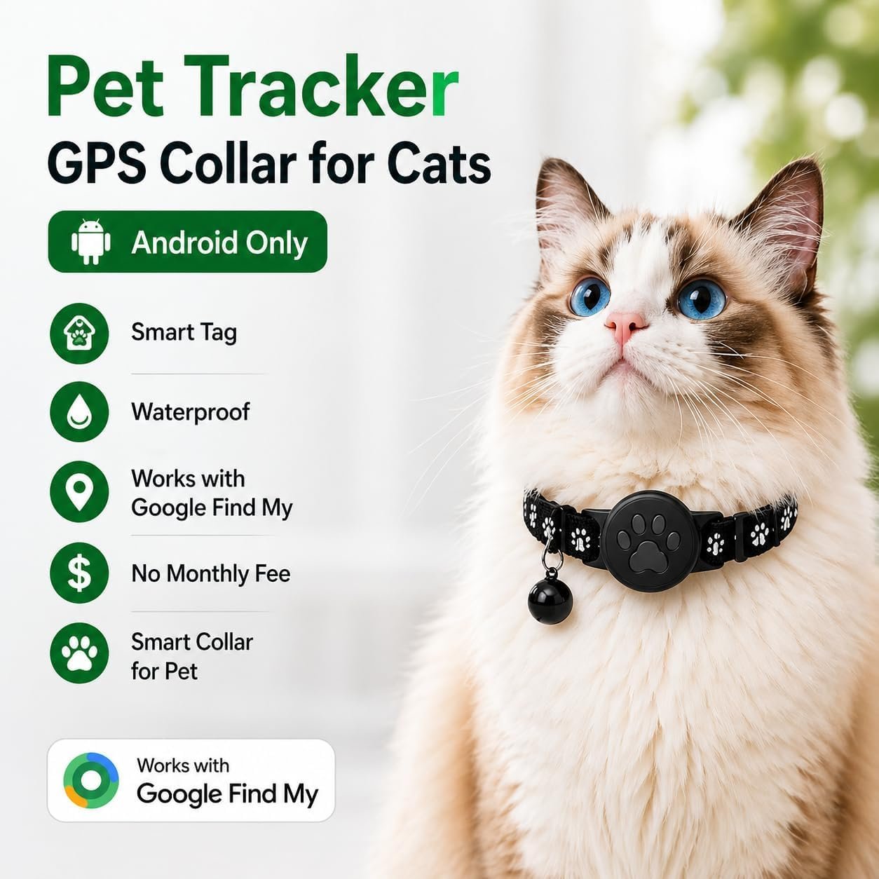 GPS Tracker for Cats, Cat Collar with Tracker for Android Users – No Monthly Fee, Google Find Hub Cat GPS Tracker Collar, IP67 Waterproof, Replaceable Battery Lasts 1 Year (Not Standalone GPS) (Black) - Image 2
