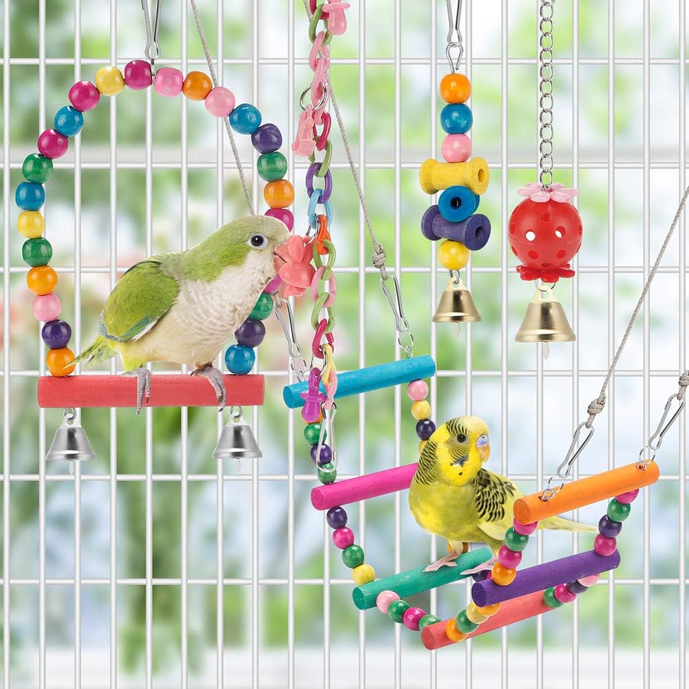 Bird Parakeet Toys - Swing Hanging Standing Chewing Hammock Climbing Ladder Bird Cage Colorful Toys Suitable for Budgerigar, Parakeet, Conure, Cockatiel, Mynah, Love Birds, Finches - Image 6